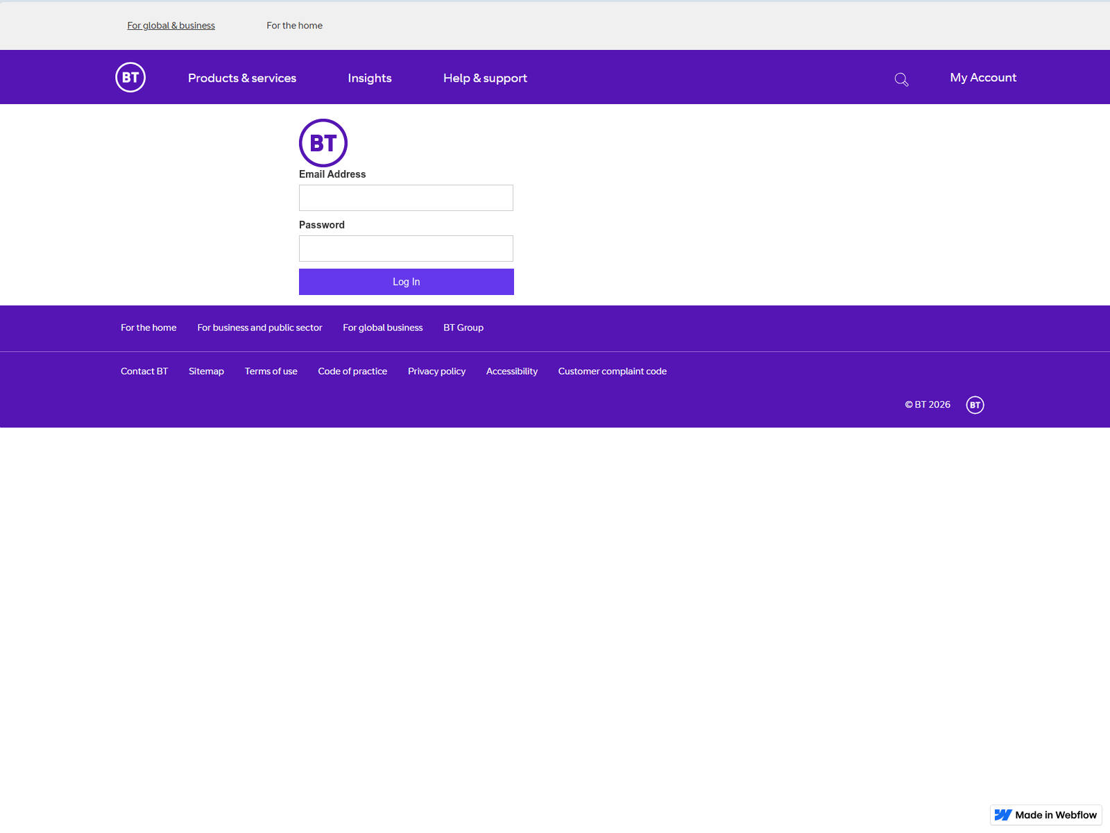 Screenshot of btbusinesscommunication-standardlogin.webflow.io