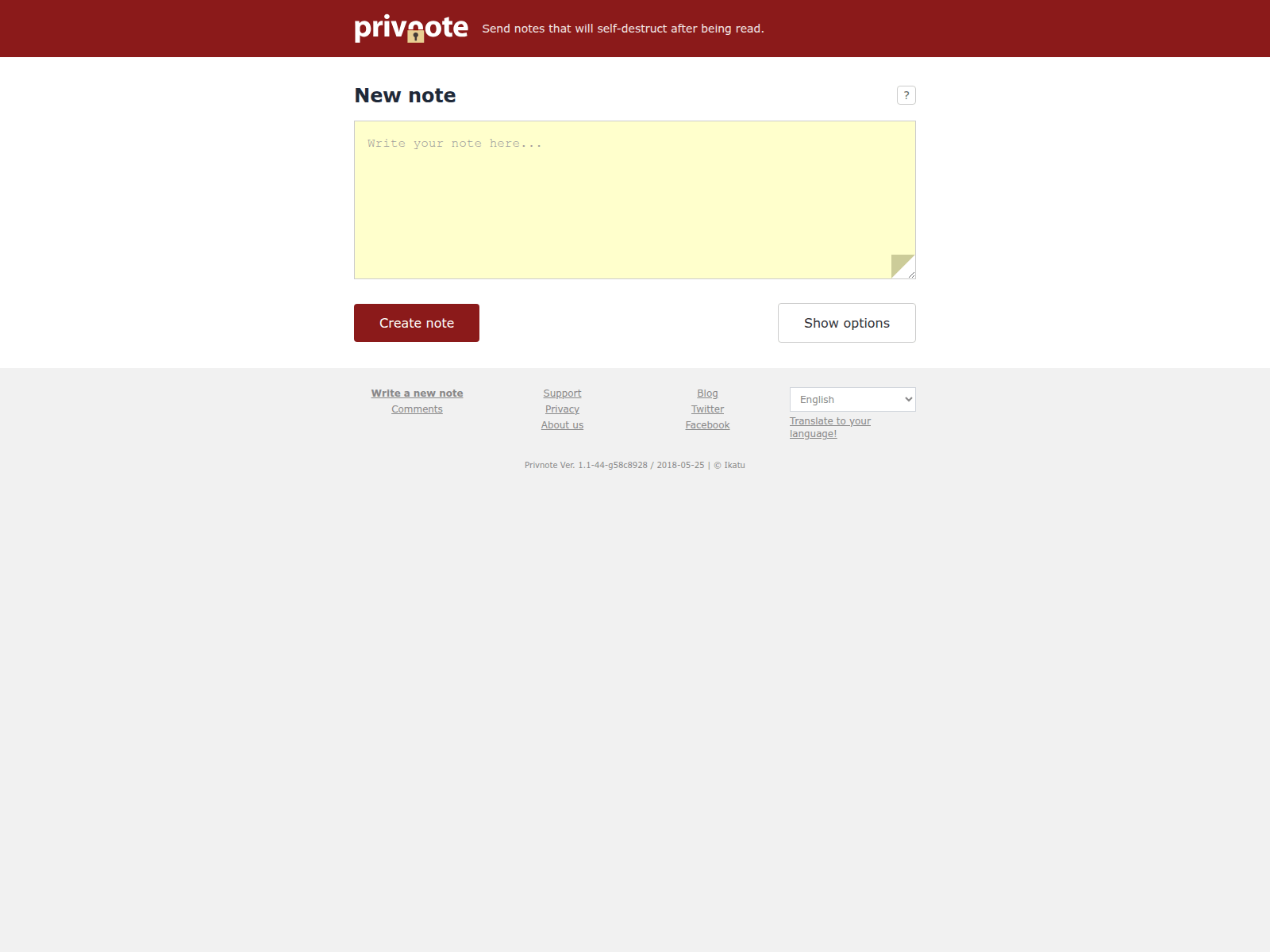 Screenshot of priivnote.com