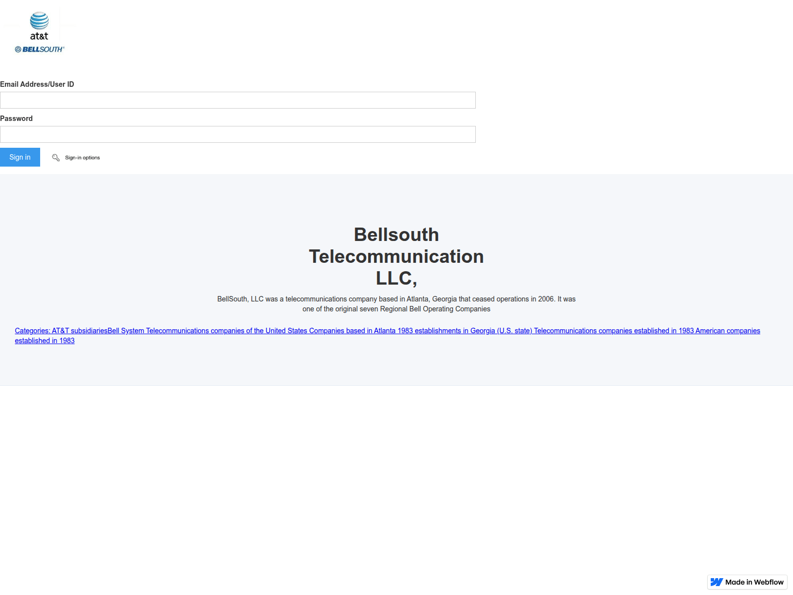 Screenshot of bellsouth-unit-sign-in-att.webflow.io