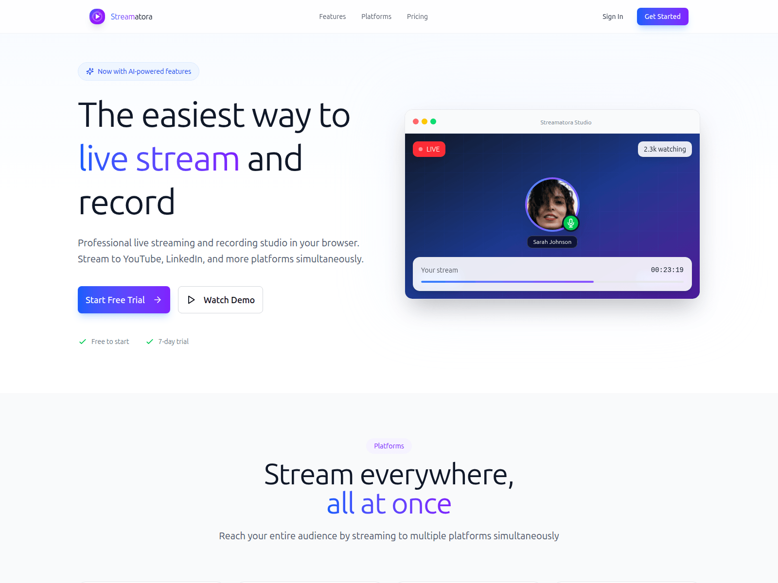 Screenshot of streamatora.app