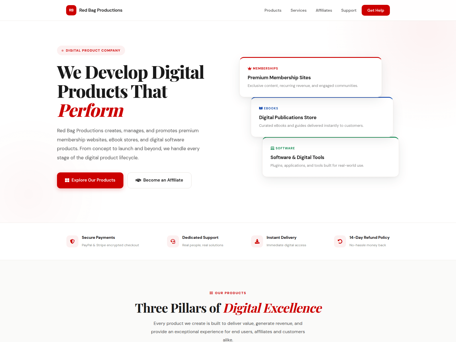 Screenshot of redbagproductions.com