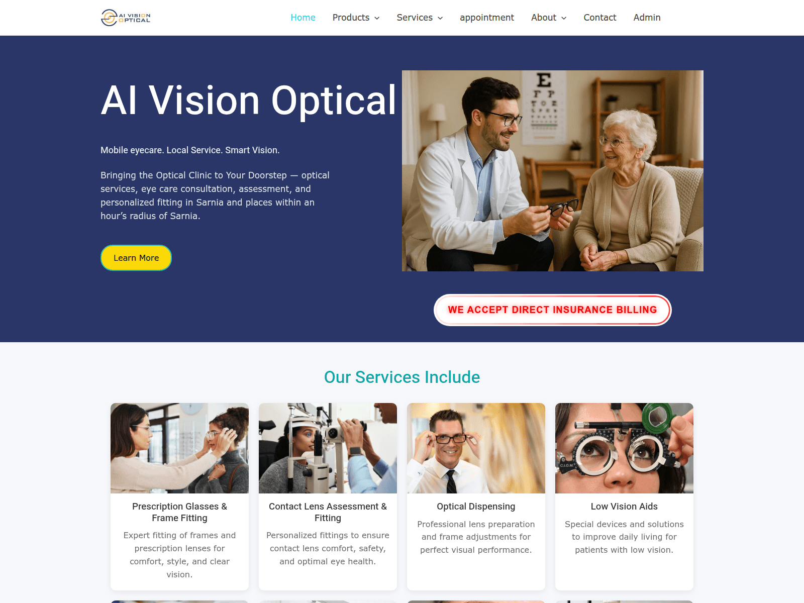 Screenshot of www.aivisionoptical.com