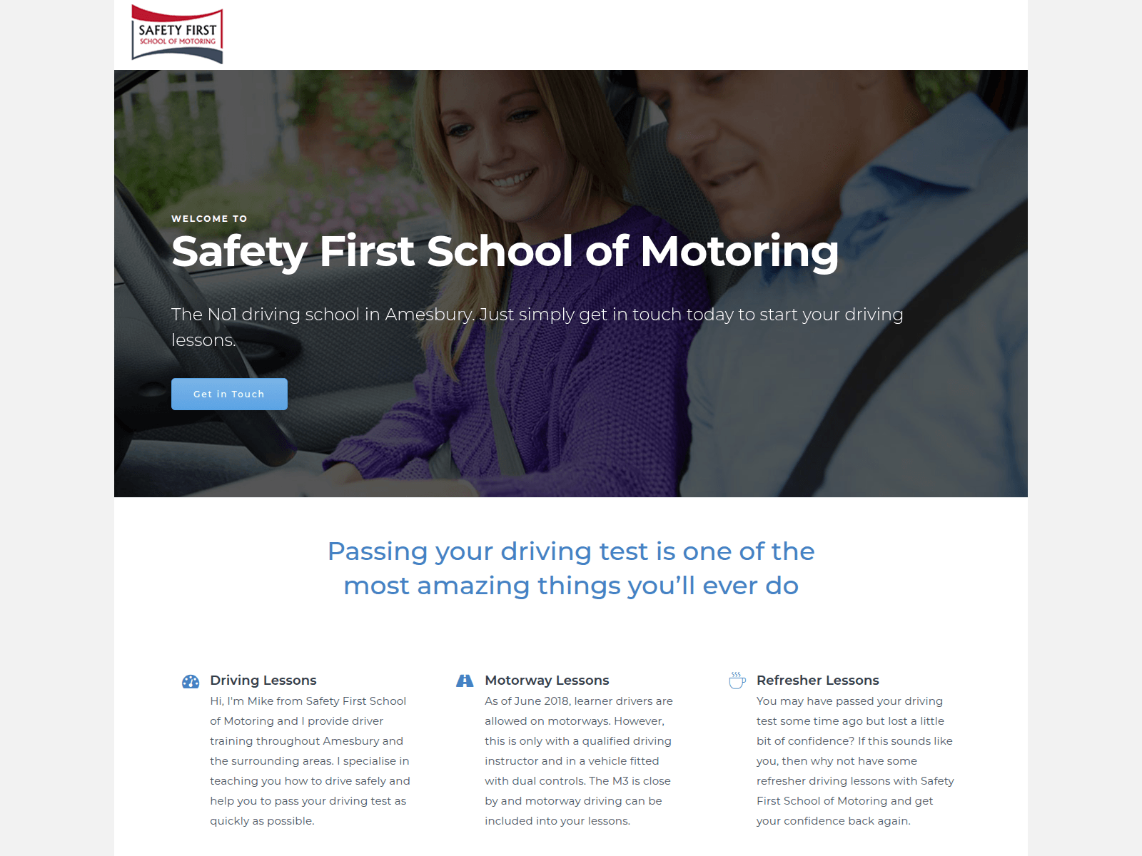 Screenshot of safetyfirstschoolofmotoring.co.uk