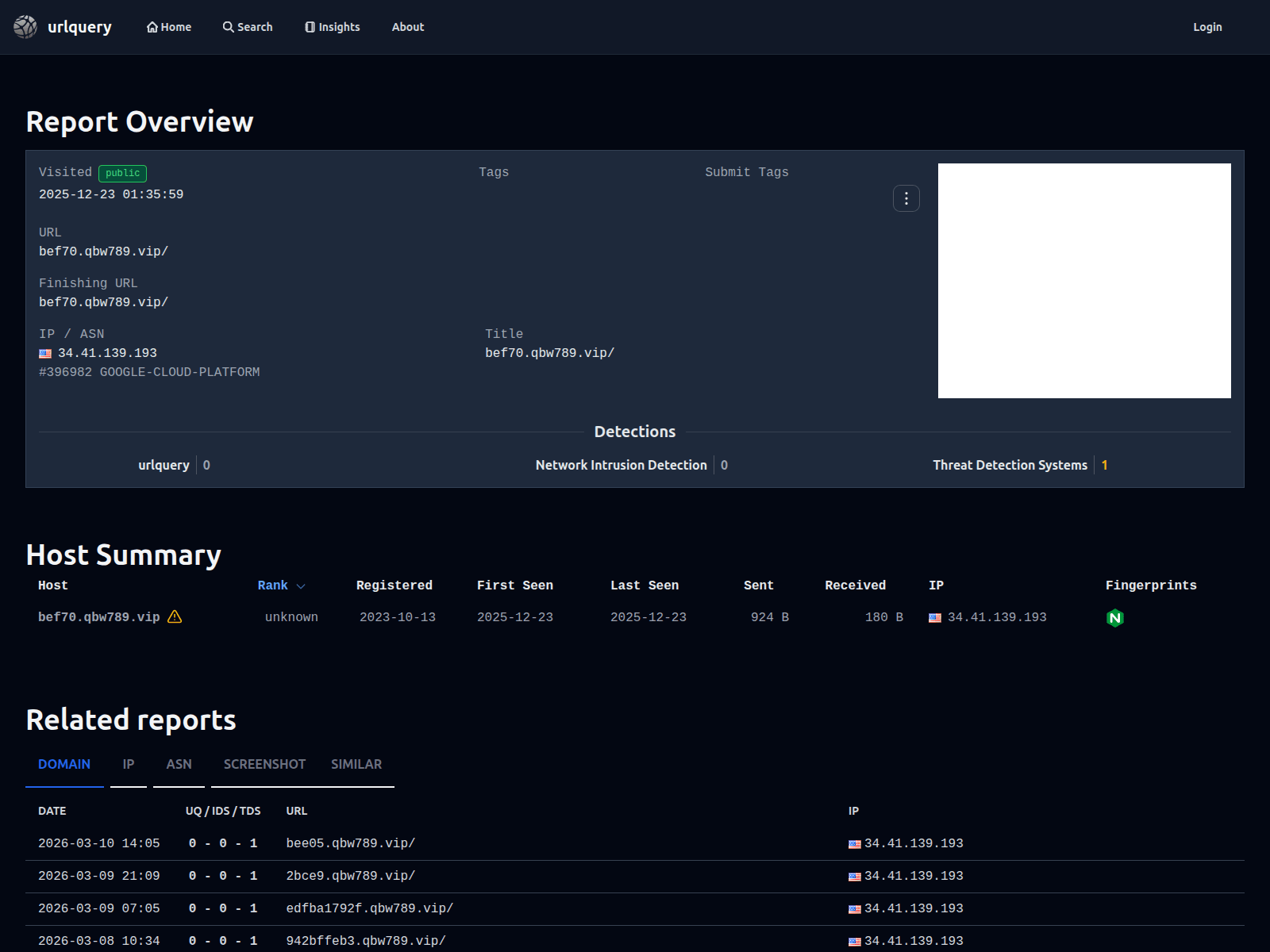 Screenshot of mobile.urlquery.net