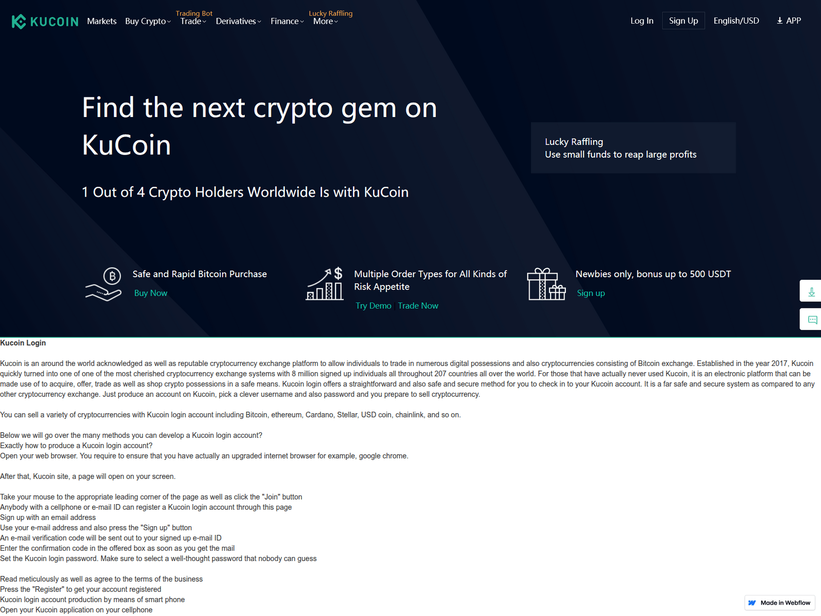 Screenshot of kucoin-login.webflow.io