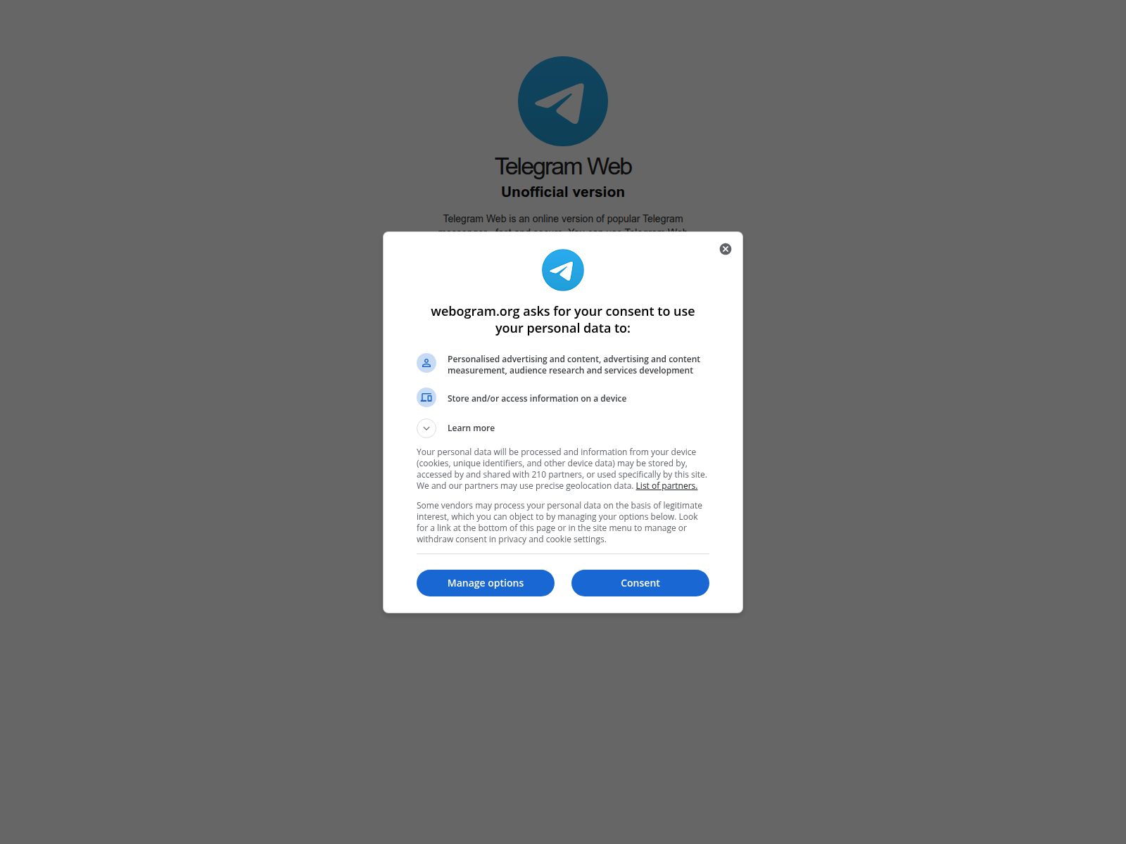 Forensic screenshot of webogram.org
