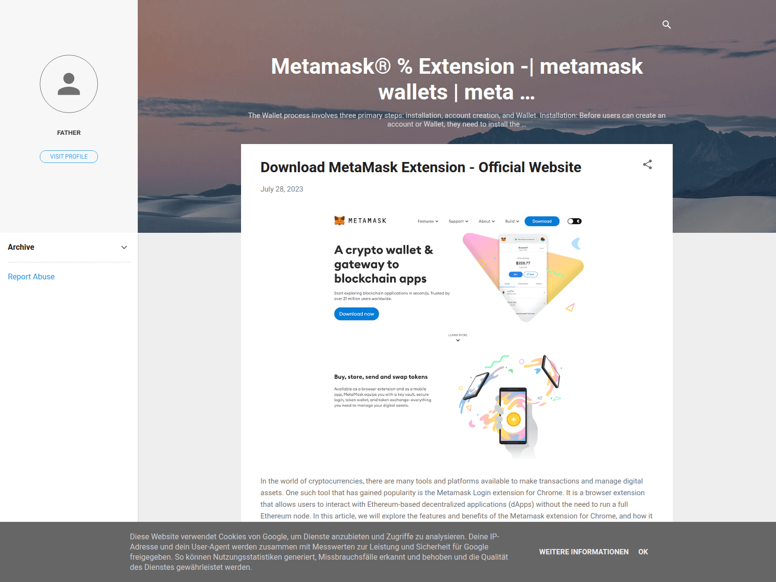 Screenshot of metamaskextensuon.blogspot.com