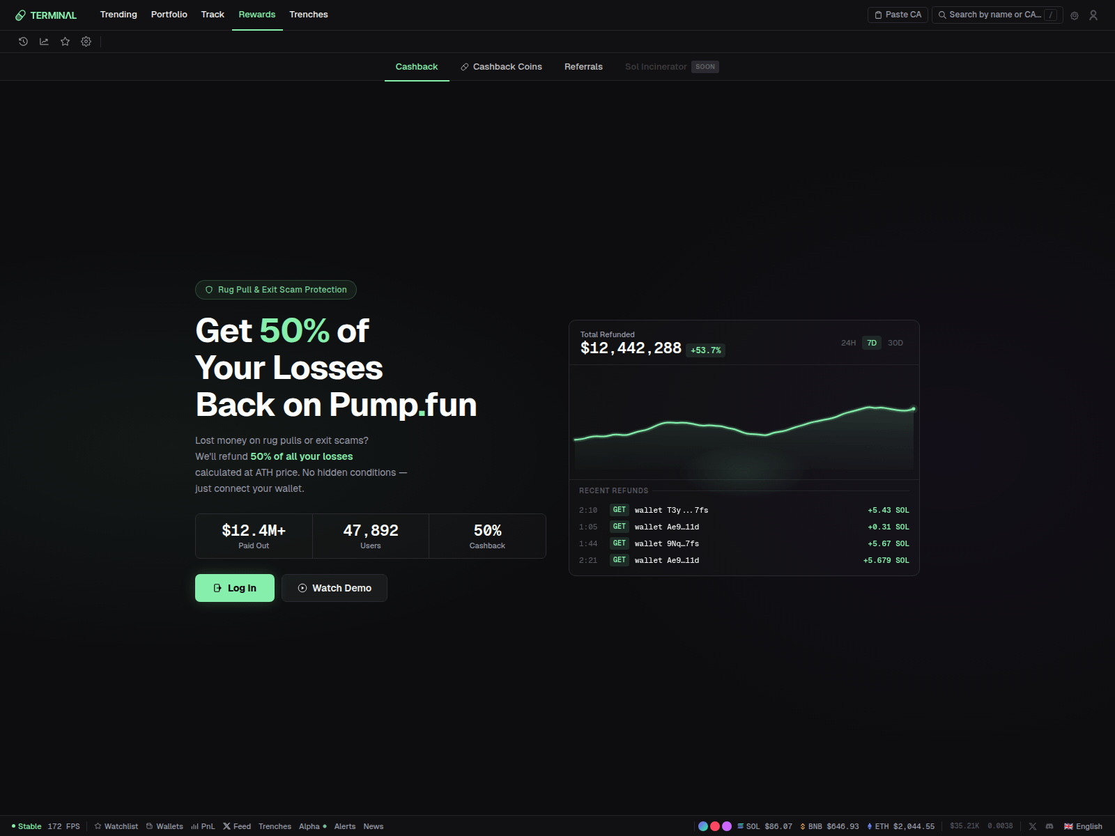 Screenshot of pumptradeback.fun