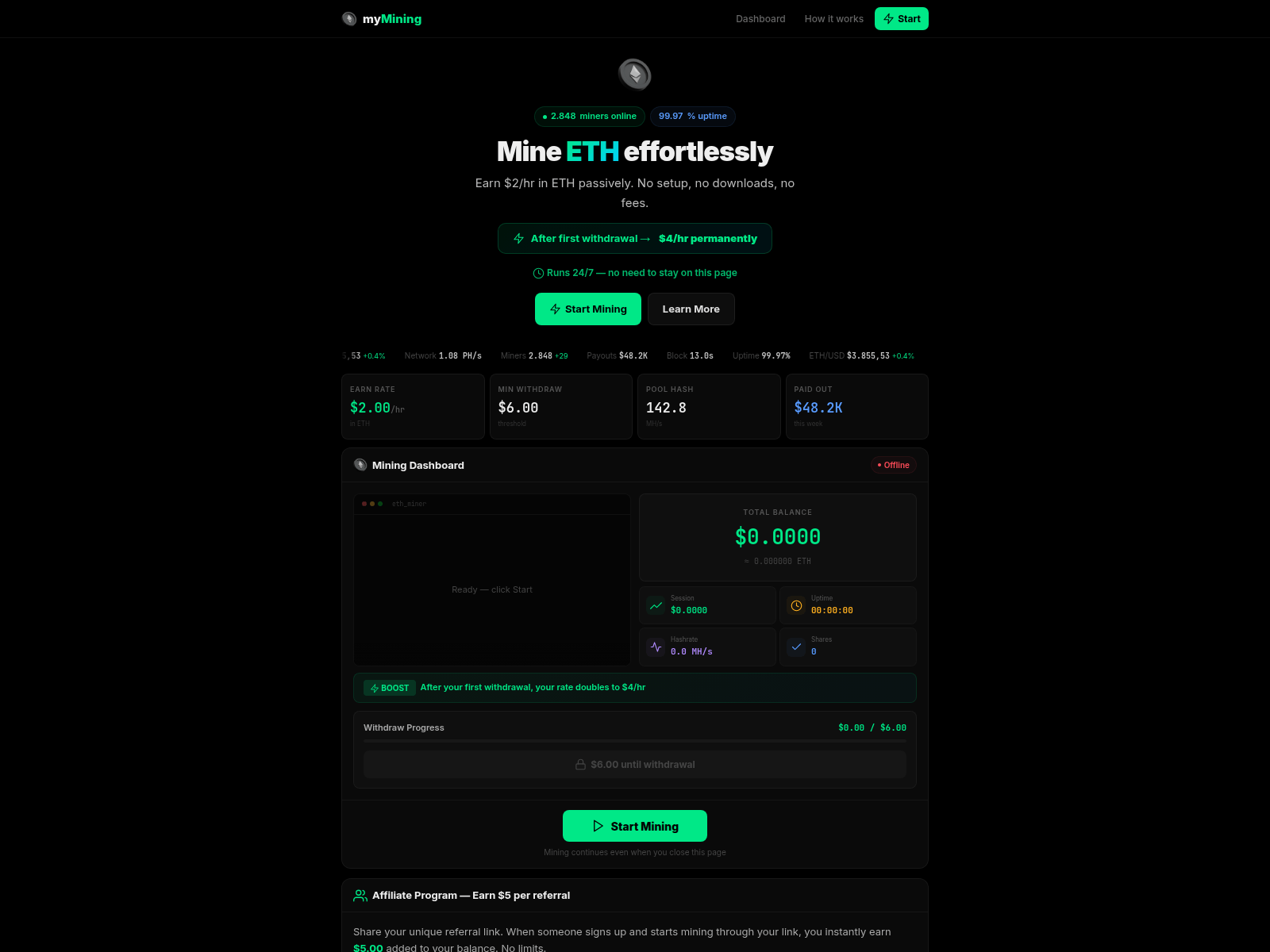 Screenshot of mymining.live
