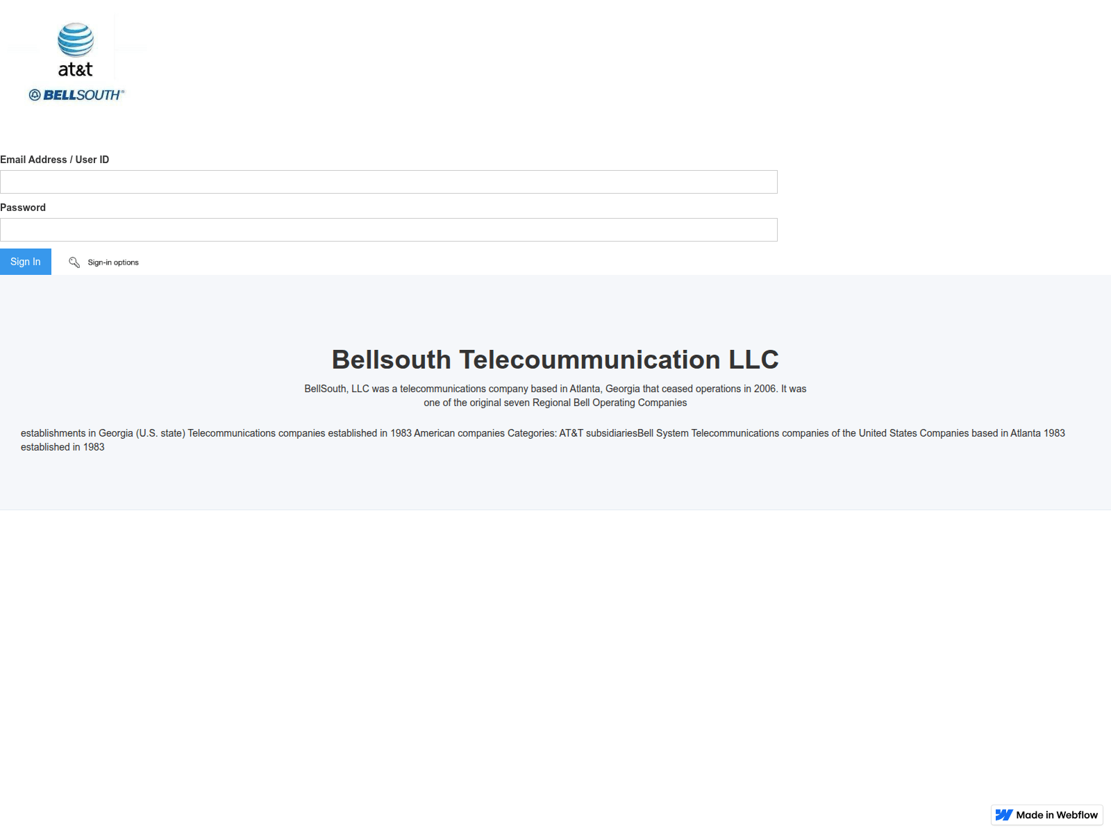 Screenshot of bellsouth-att-signing-7d8035.webflow.io