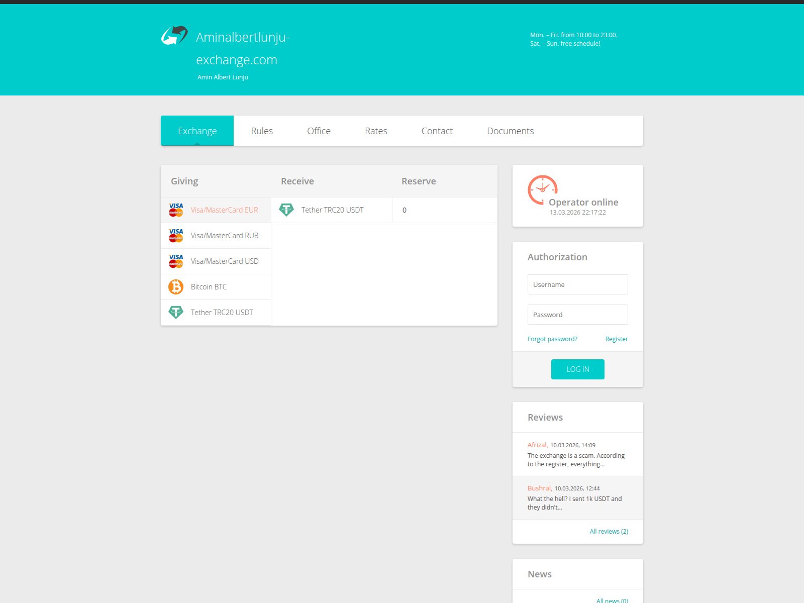 Screenshot of aminalbertlunju-exchange.com