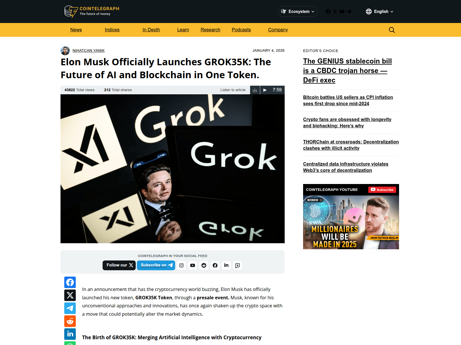 Screenshot of grok35k-cointelegraph.com