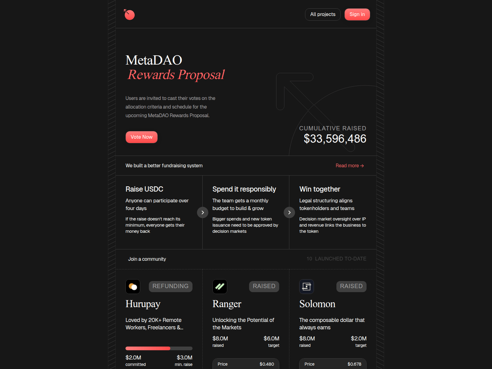 Screenshot of proposal-metadao.fun