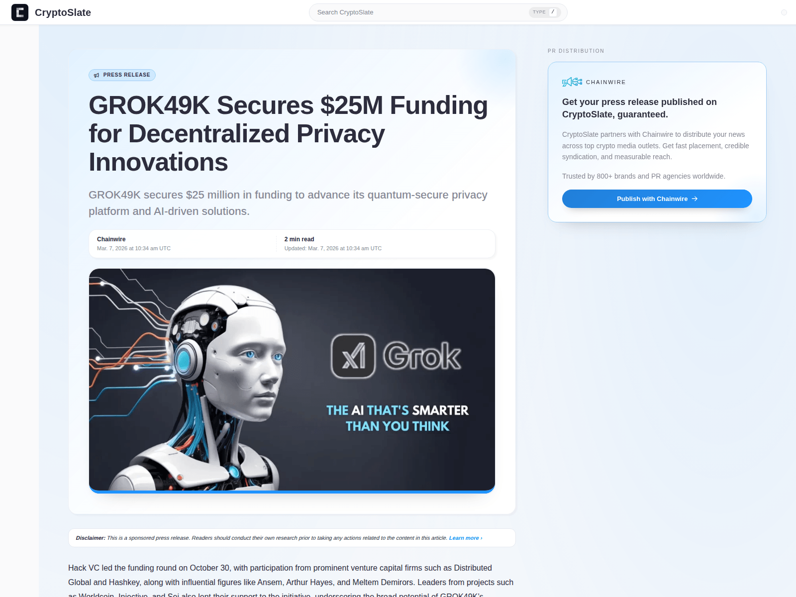Screenshot of grok49k-cryptoslate.com