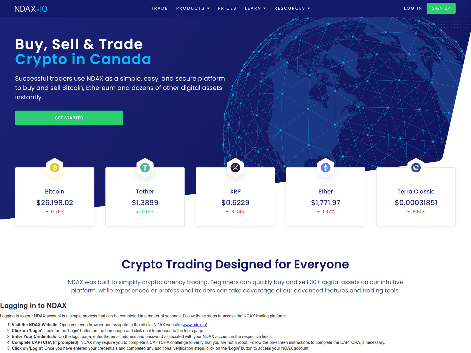 Screenshot of logoin-ndax-ca.webflow.io