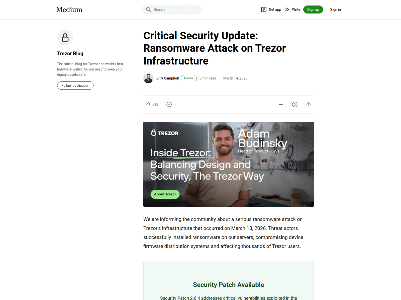 Screenshot of usblog-trezor.com
