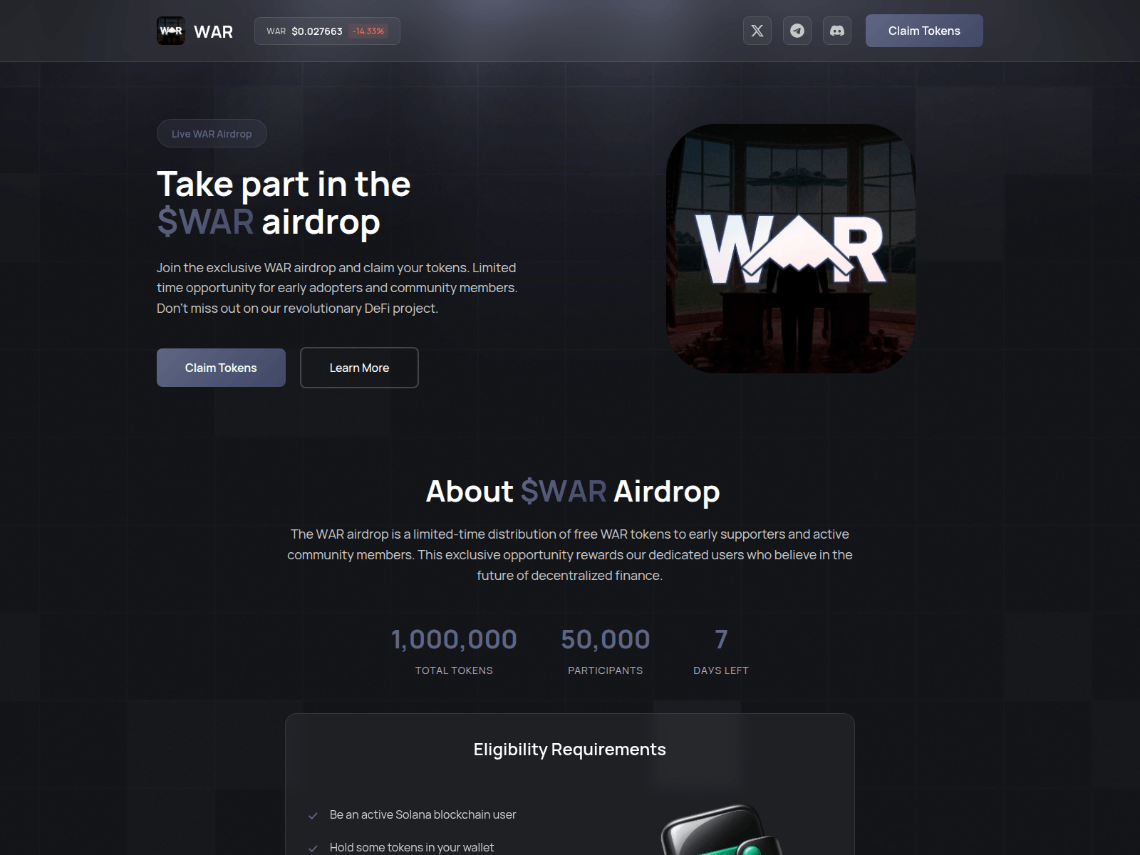 Screenshot of airdropwarcoinsol.fun