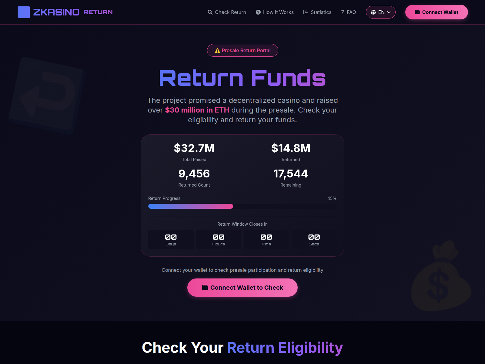 Screenshot of return.zkazino.io