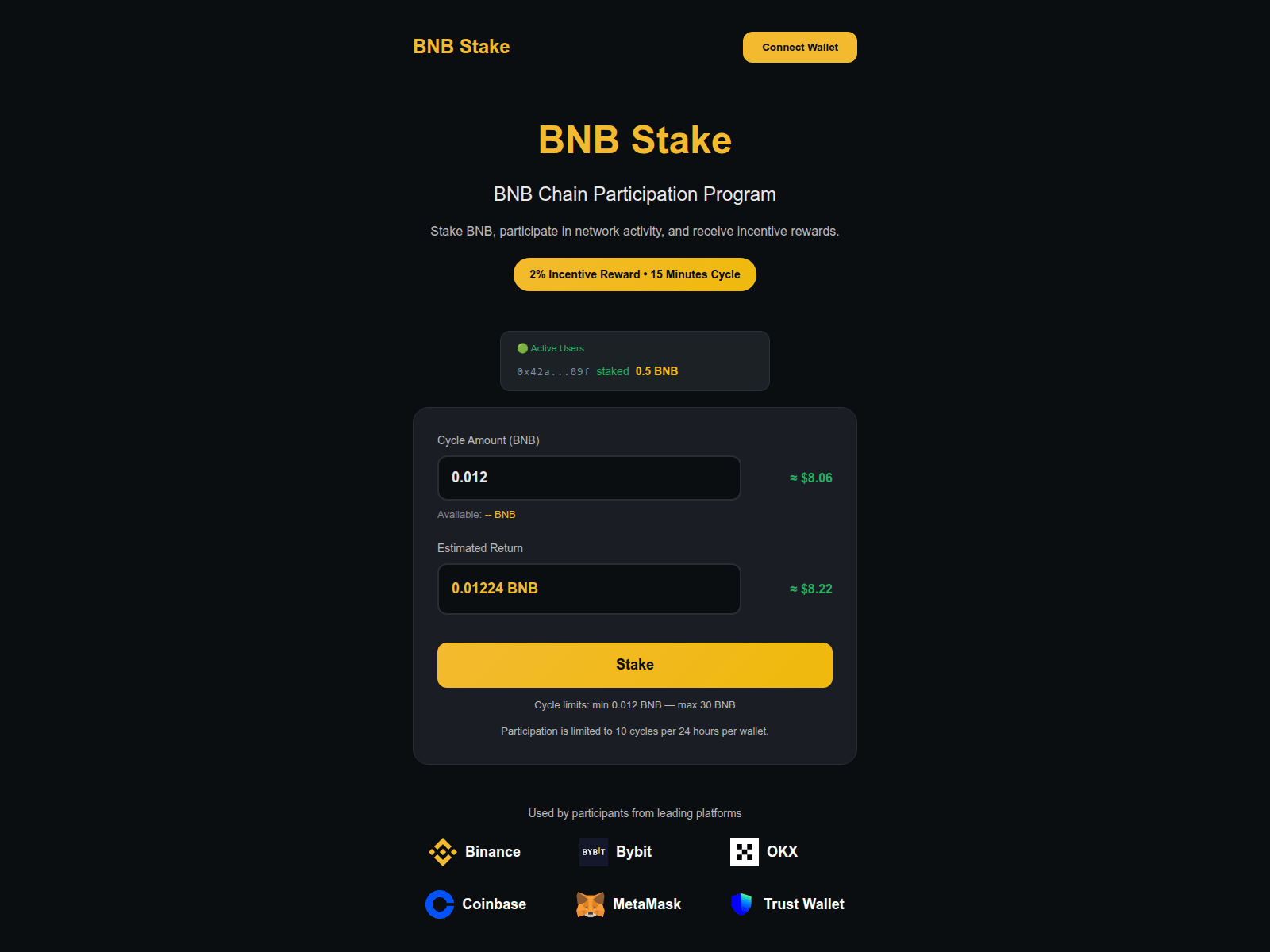 Screenshot of stakebnb.app