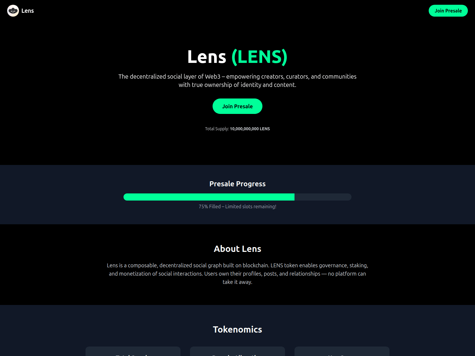 Screenshot of lenspresale.xyz