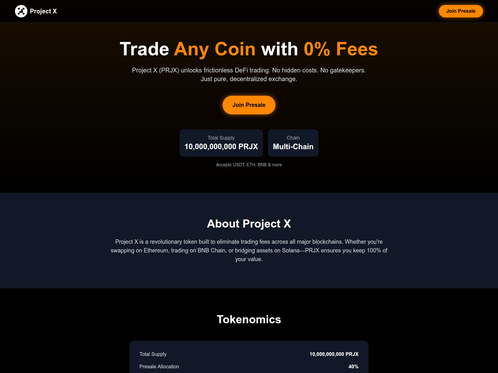 Screenshot of projectxpresale.xyz