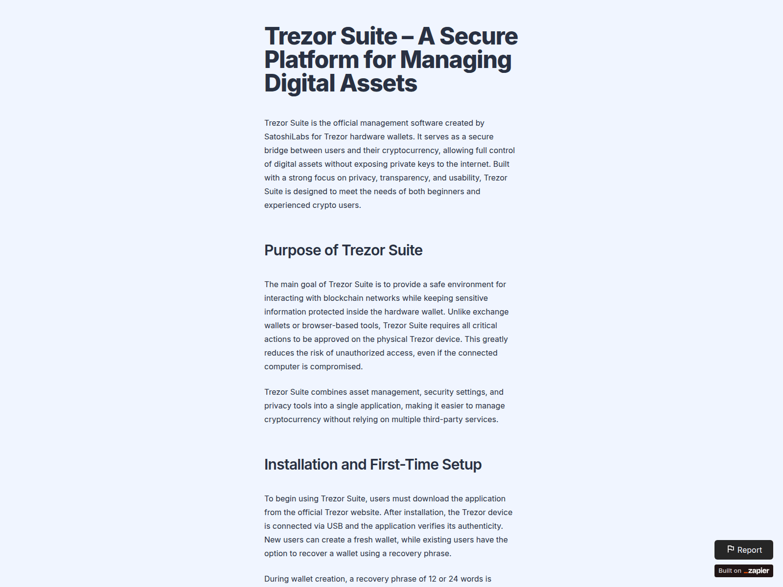 Screenshot of trezzorsuite.zapier.app