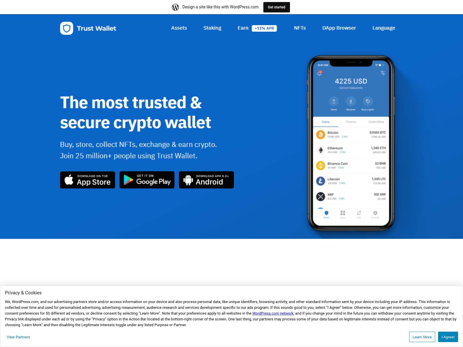 Screenshot of trustwaallet.wordpress.com