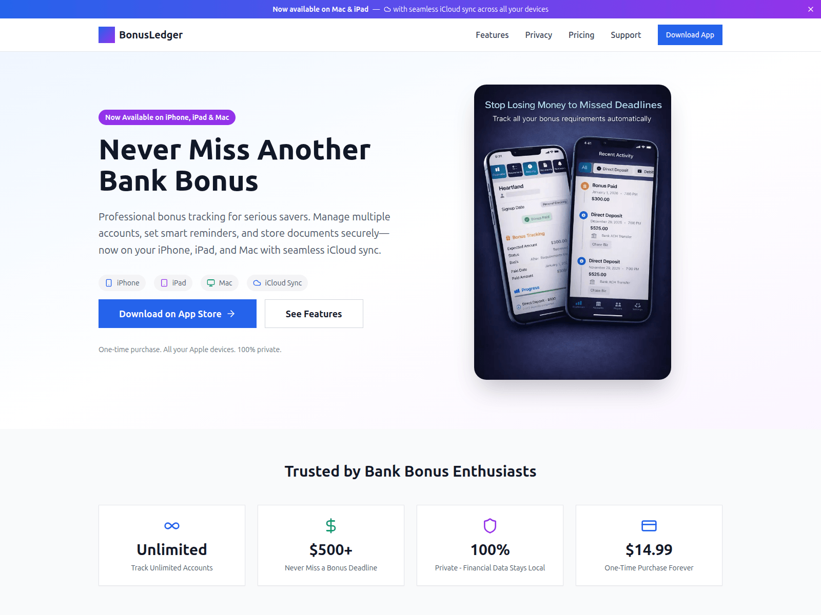 Screenshot of bonusledger.net