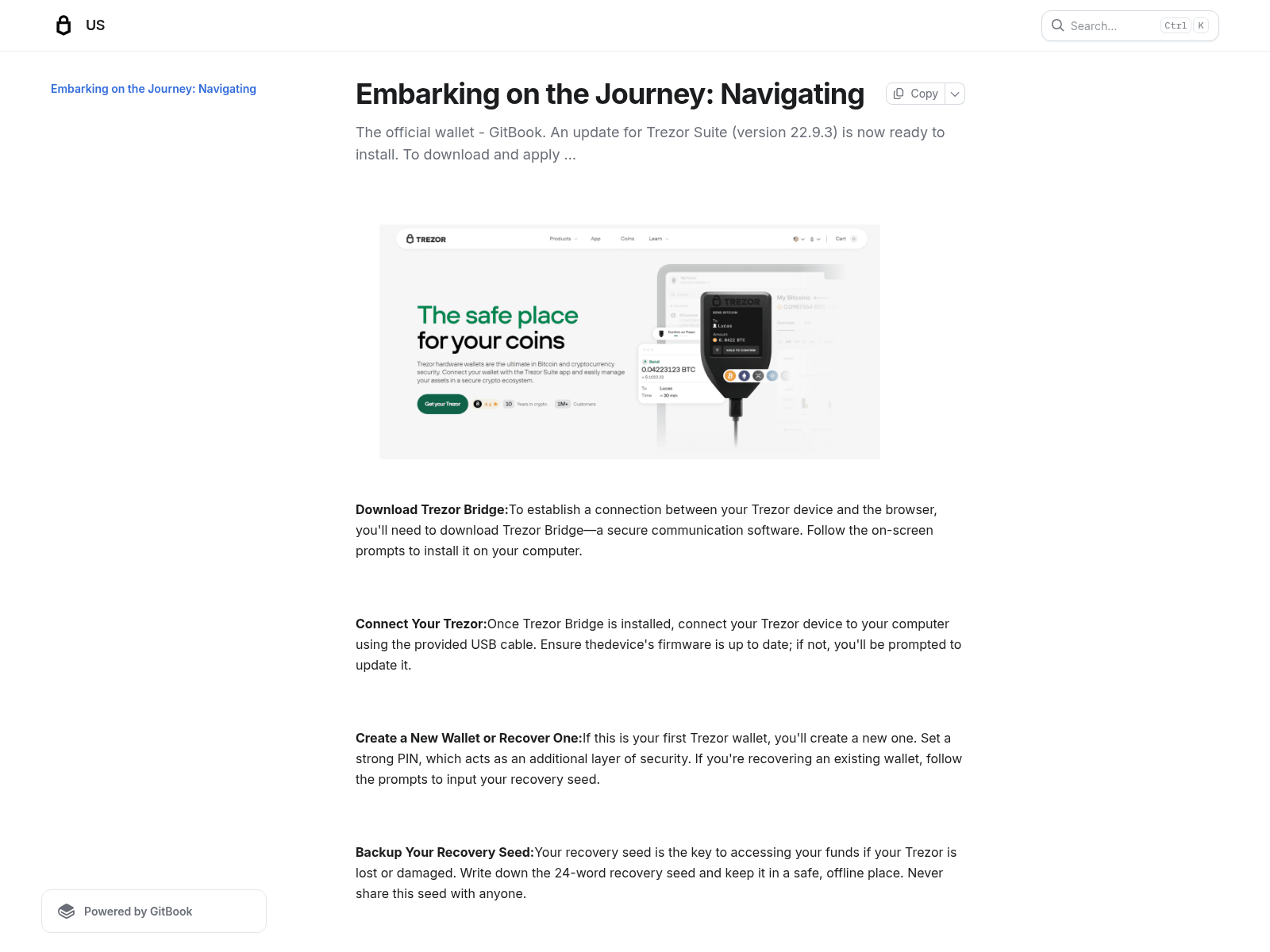 Screenshot of trezortyostart.gitbook.io