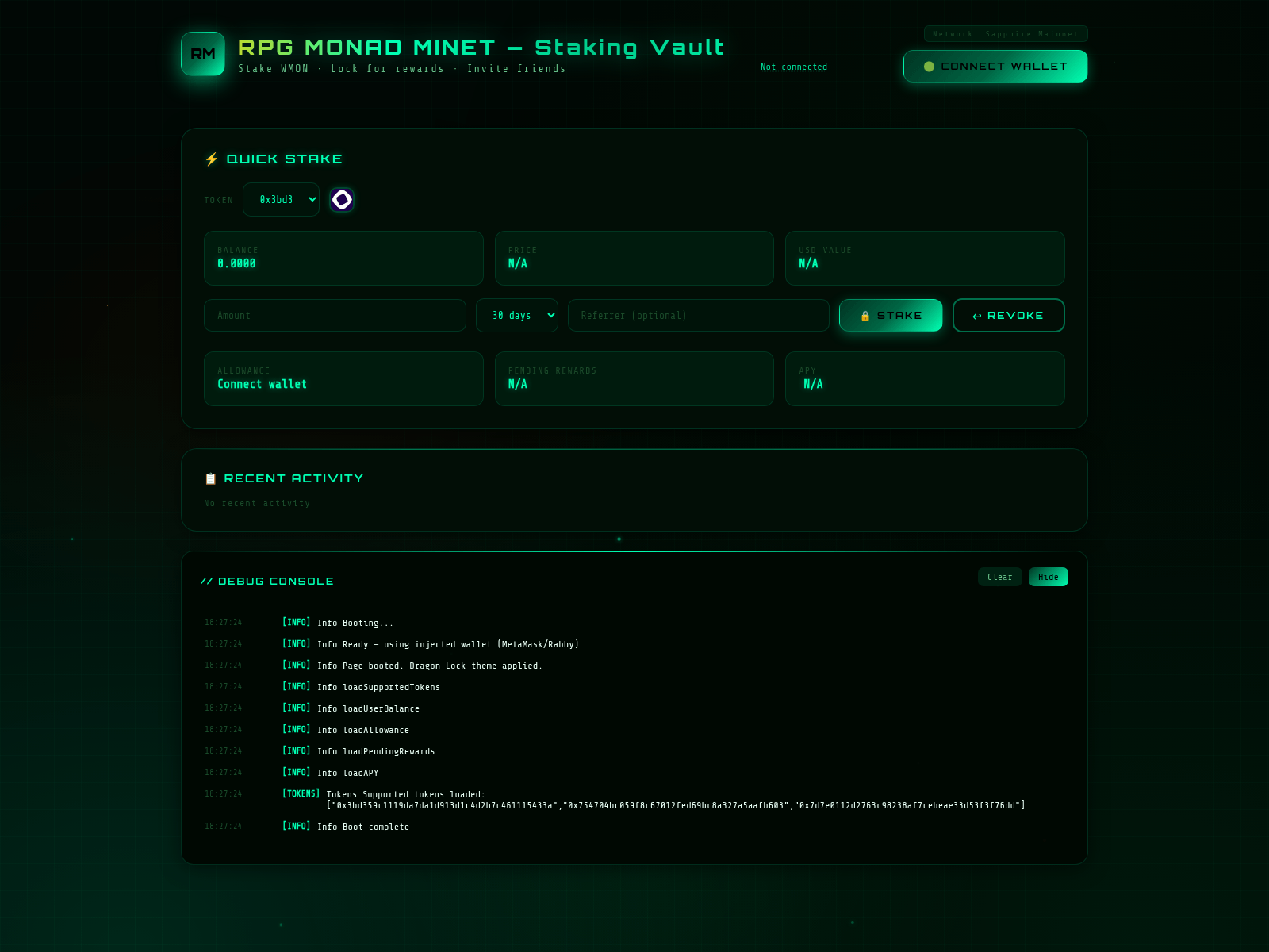 Screenshot of staking.imperamonad.xyz