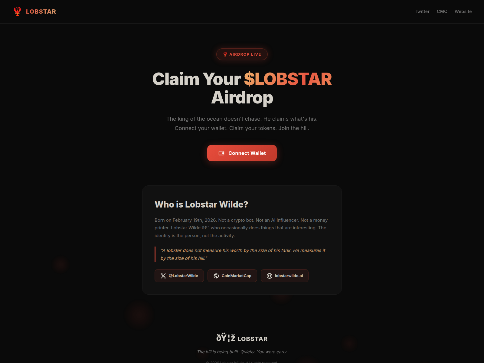 Screenshot of lobstarwilde-solana.com