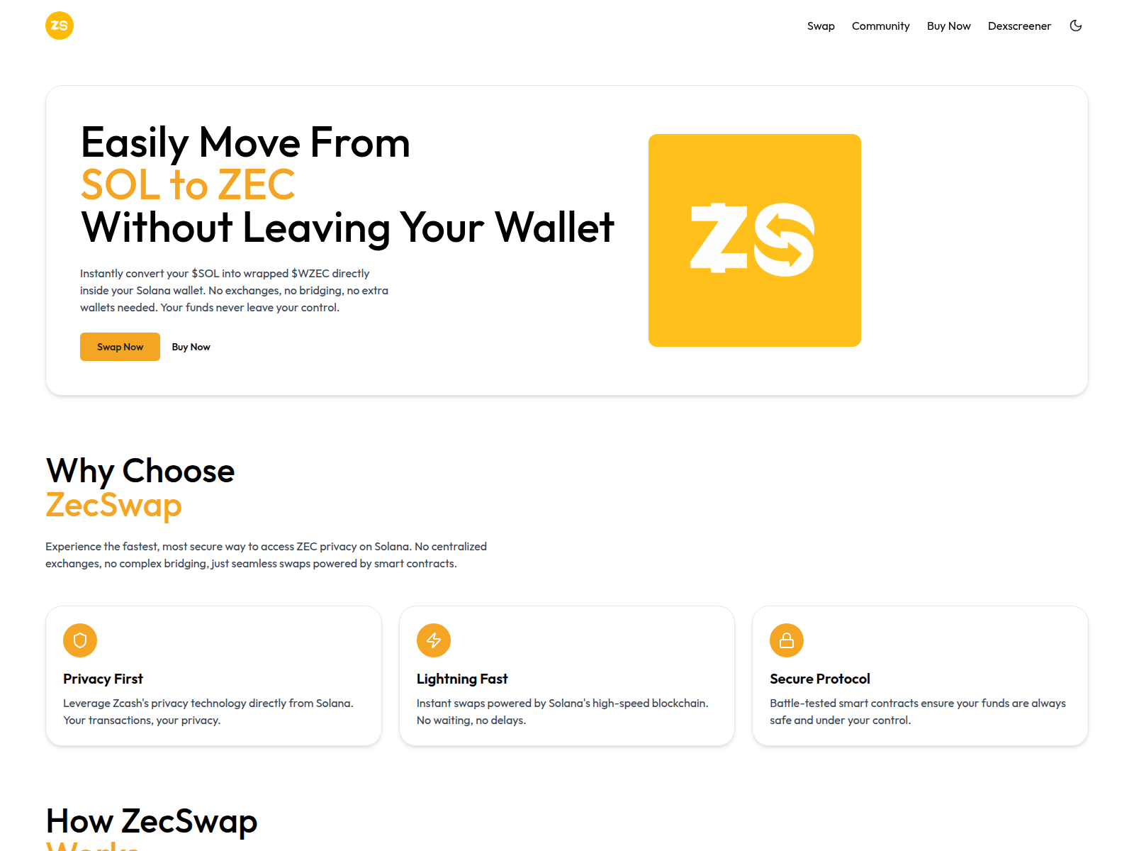 Screenshot of www.zecsolswap.xyz
