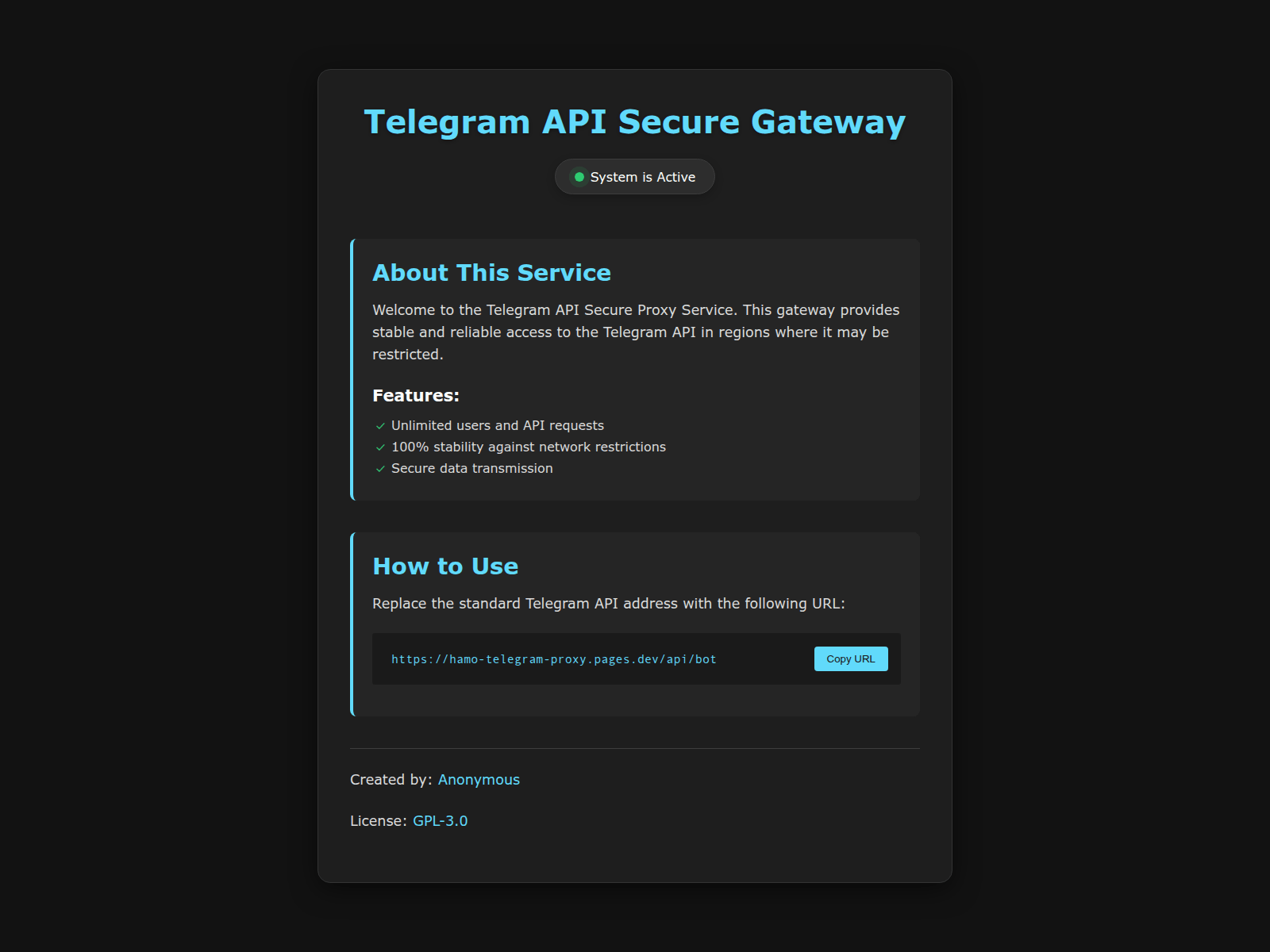 Screenshot of hamo-telegram-proxy.pages.dev