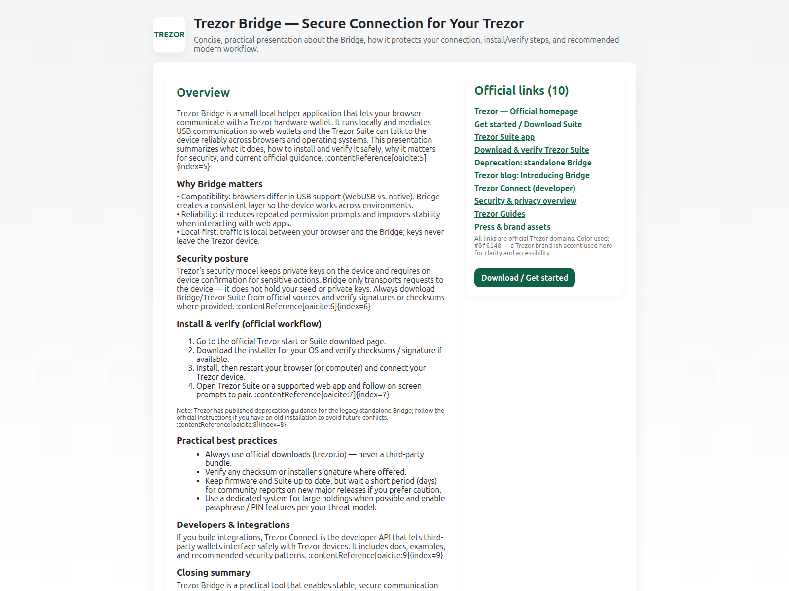 Screenshot of connects-trezar-bridge.pages.dev