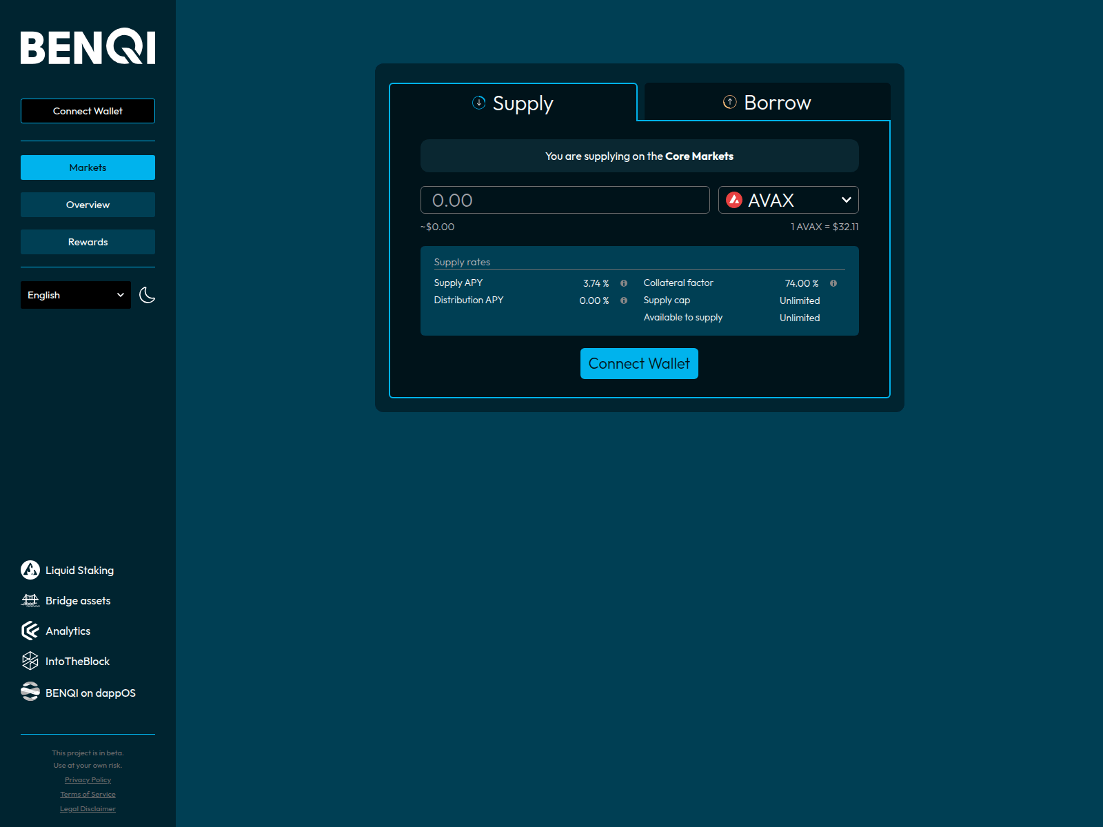 Screenshot of app-benqi-fi.pages.dev