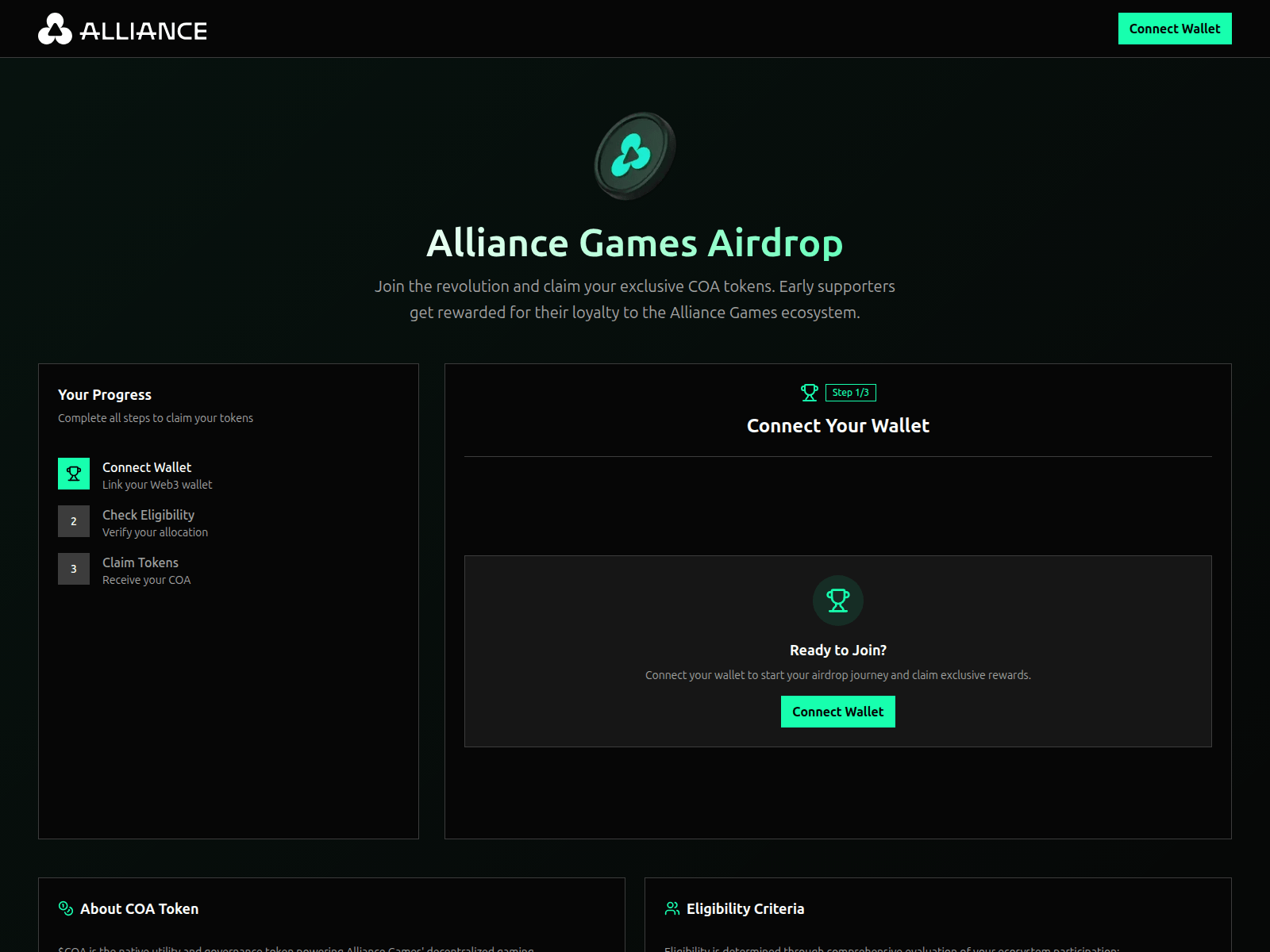 Screenshot of airdrop.alliancegames.xyz