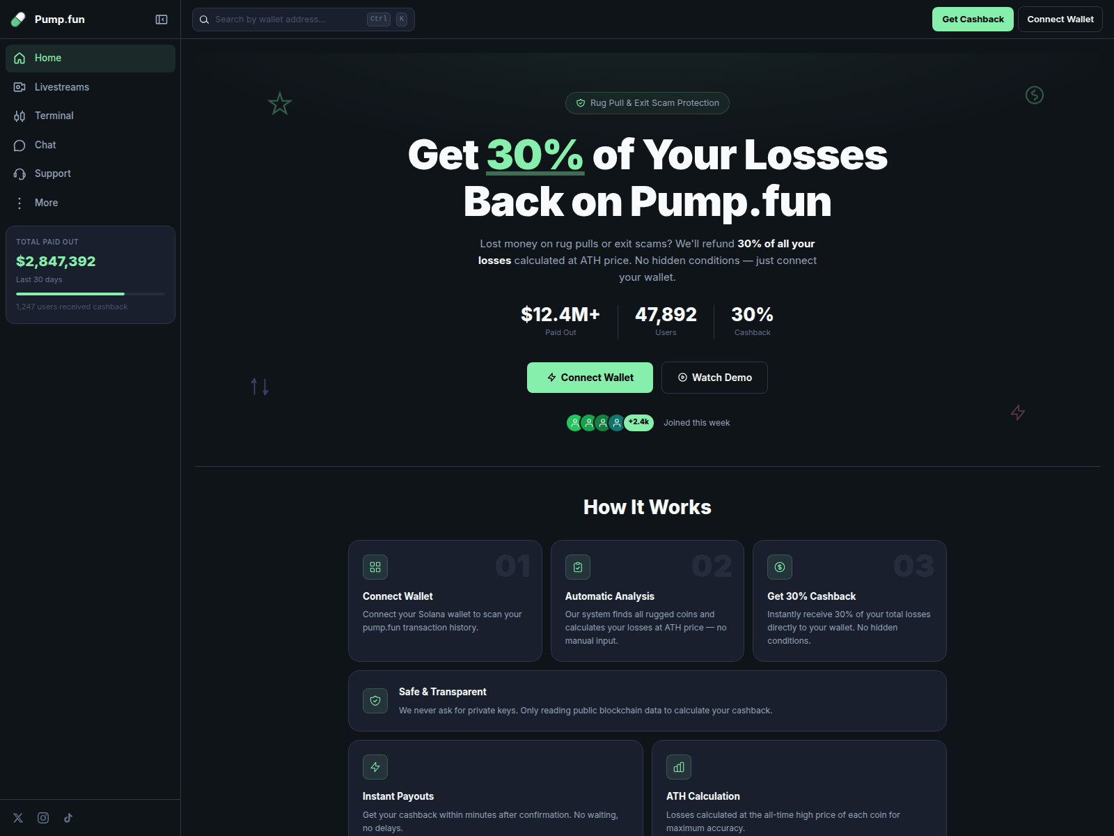 Screenshot of returns-pump.fun