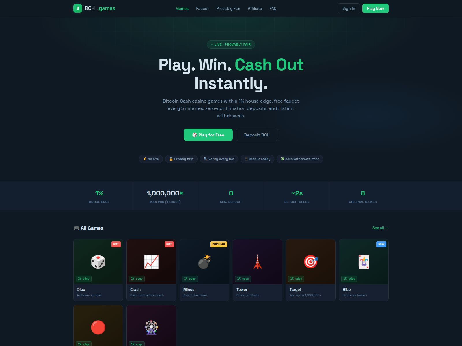 Screenshot of bch-casino.games