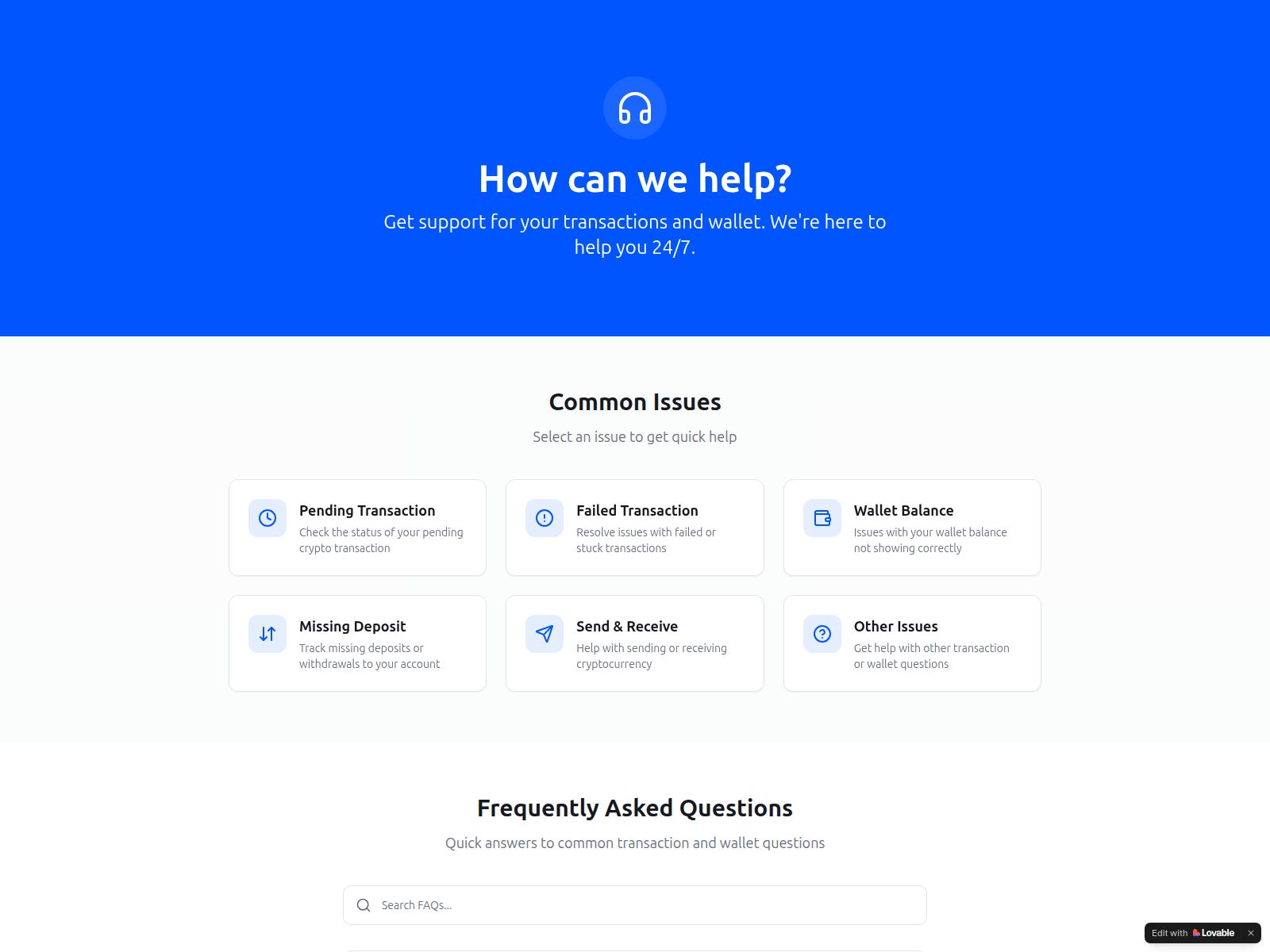 Screenshot of chat-coinbase-supl.lovable.app