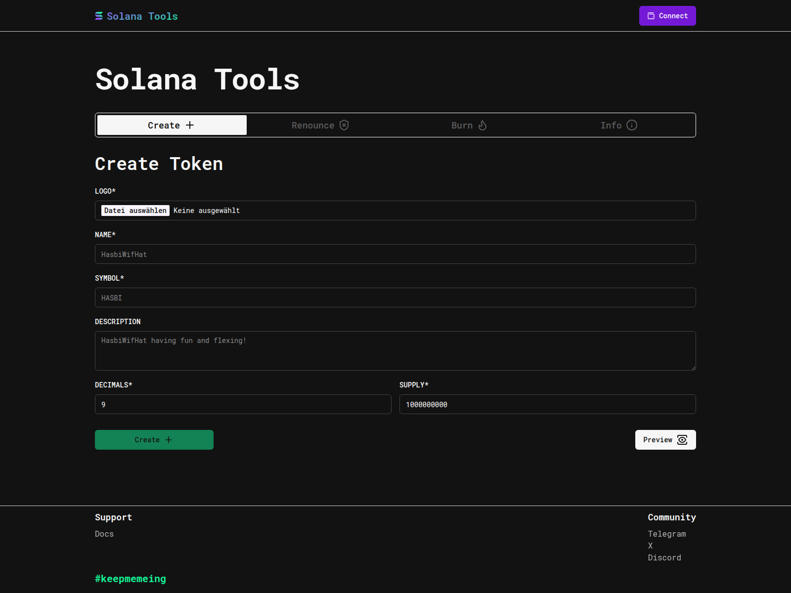 Screenshot of solana-token-creator-4f1.pages.dev