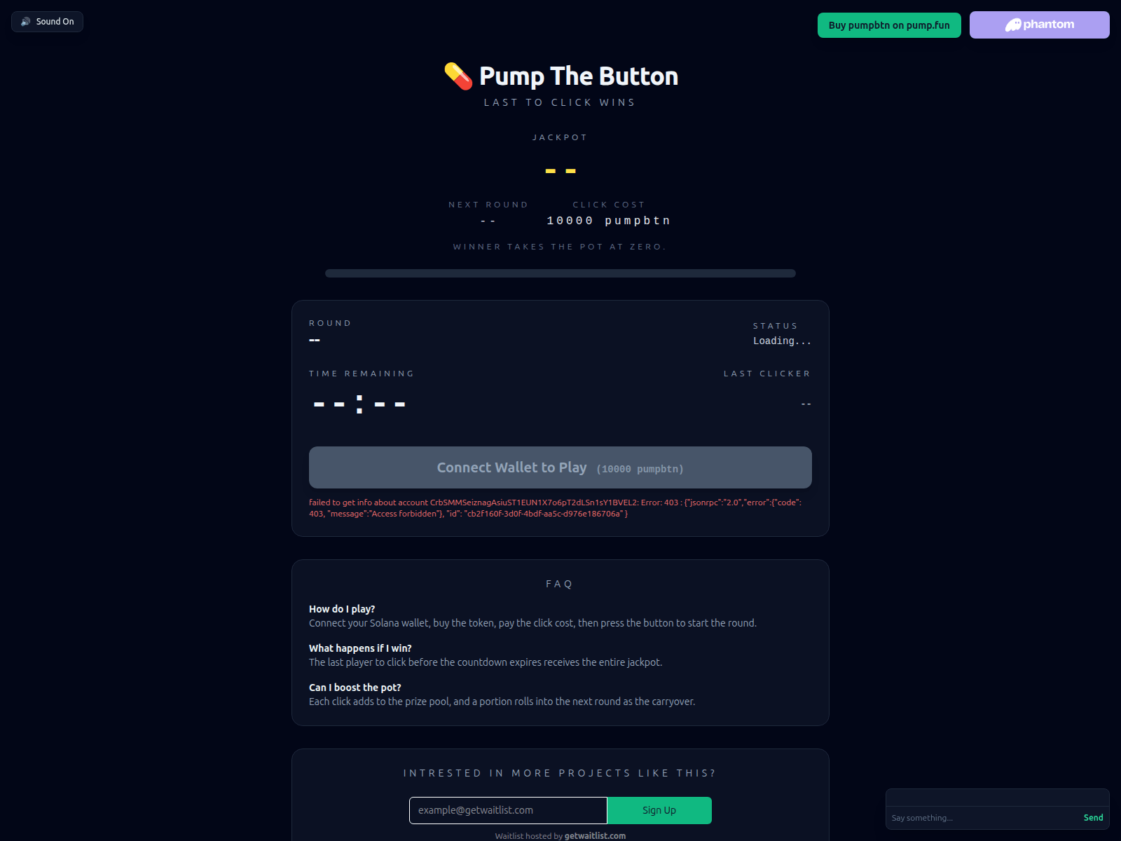 Screenshot of pumpthebutton.lol