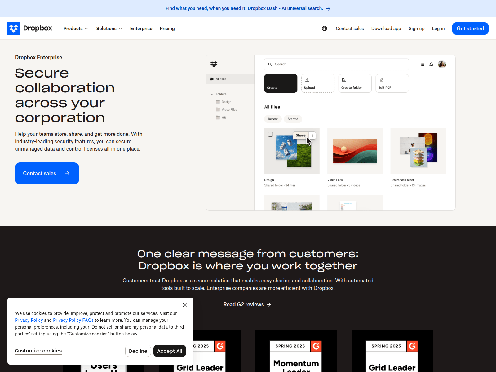 Screenshot of dropboxenterprise.com