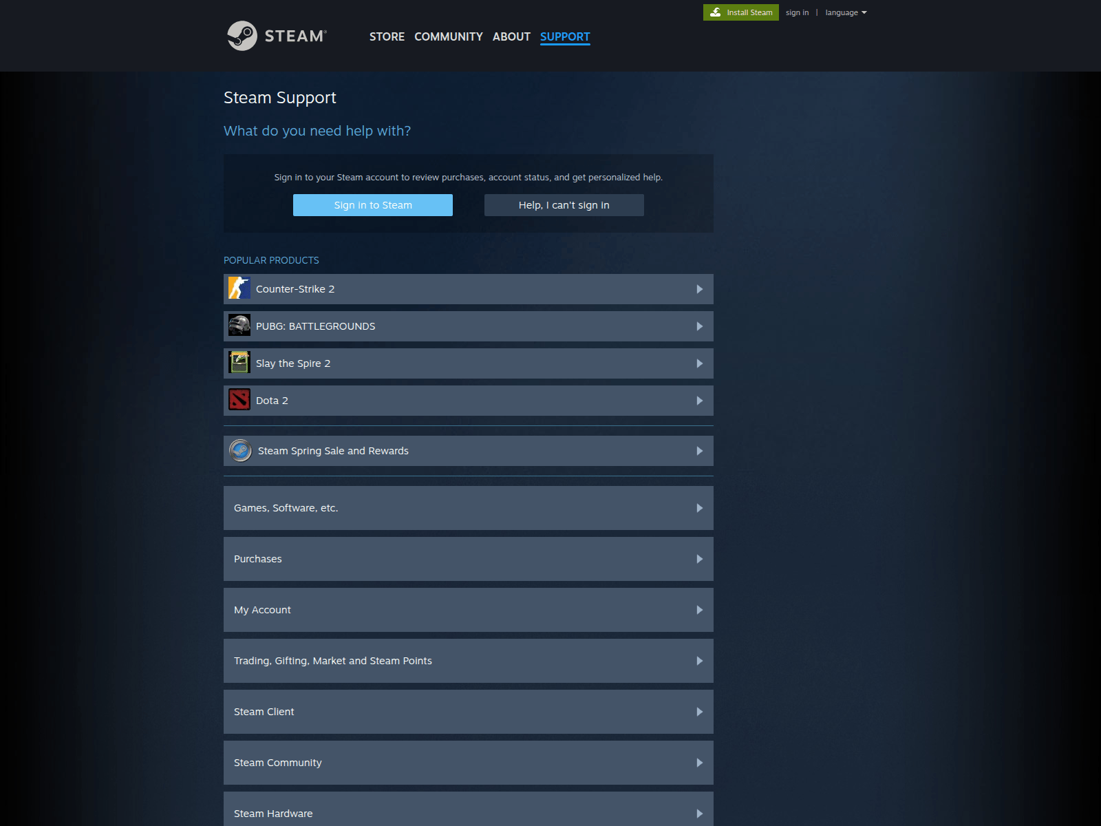 Screenshot of www.steamsupport.info