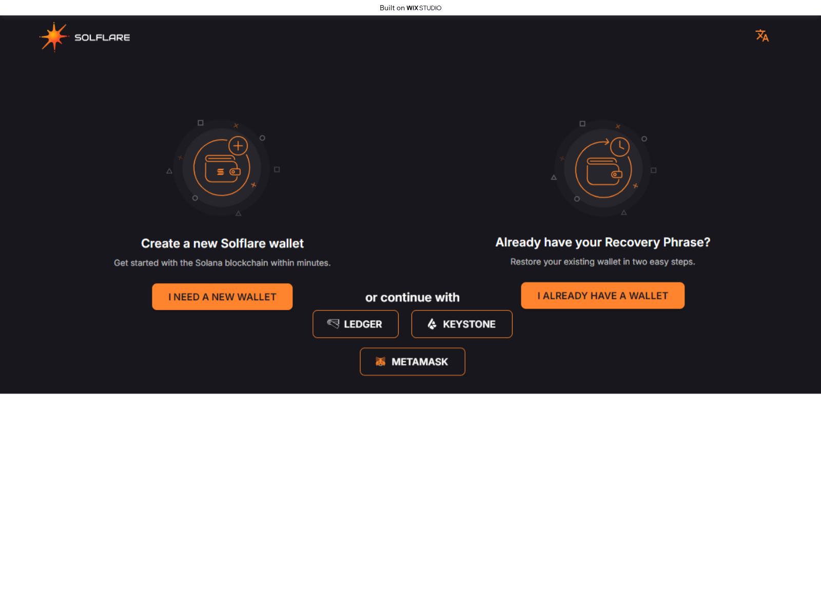 Screenshot of solflare.wixstudio.com