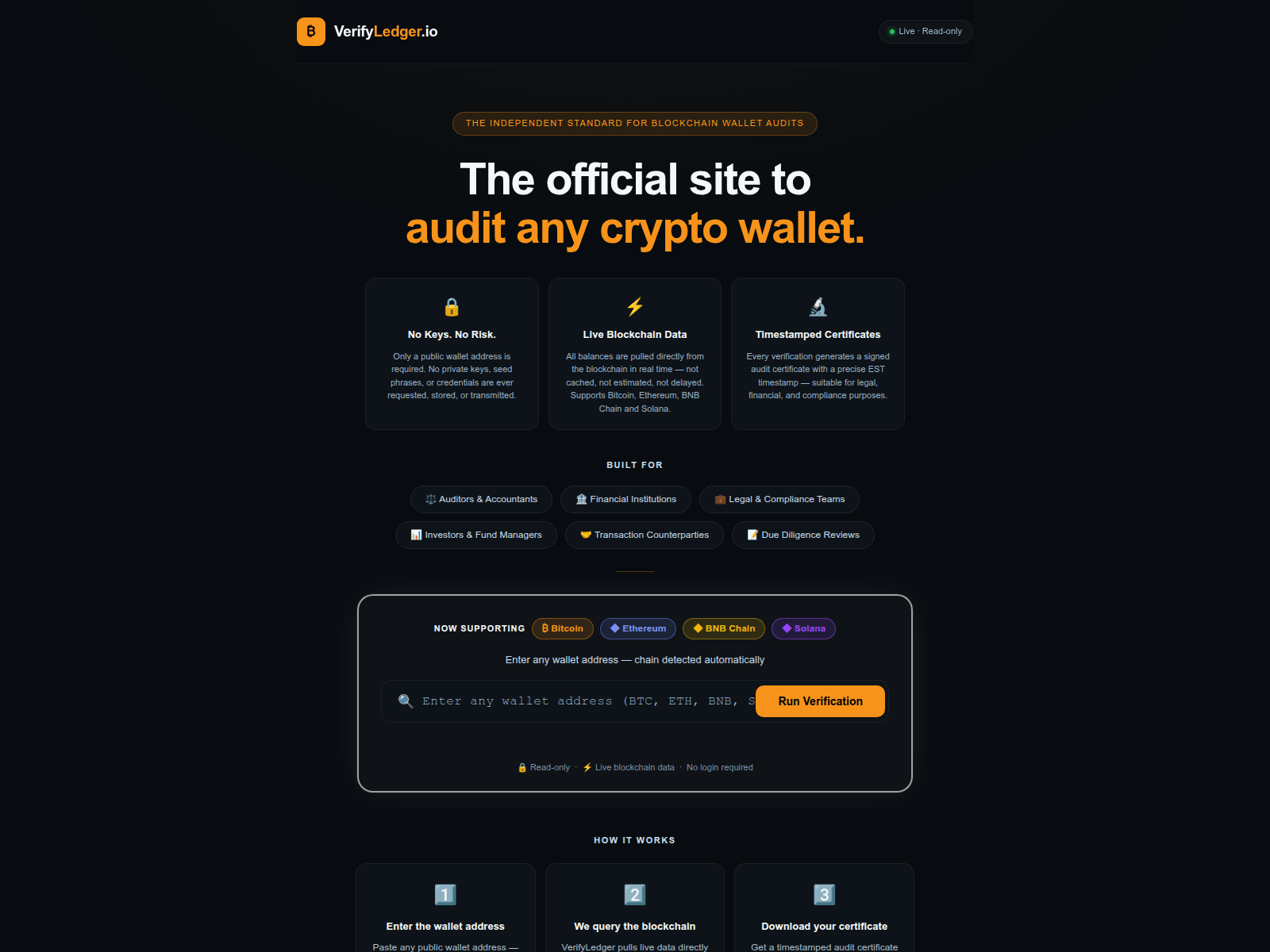 Forensic screenshot of verifyledger.io