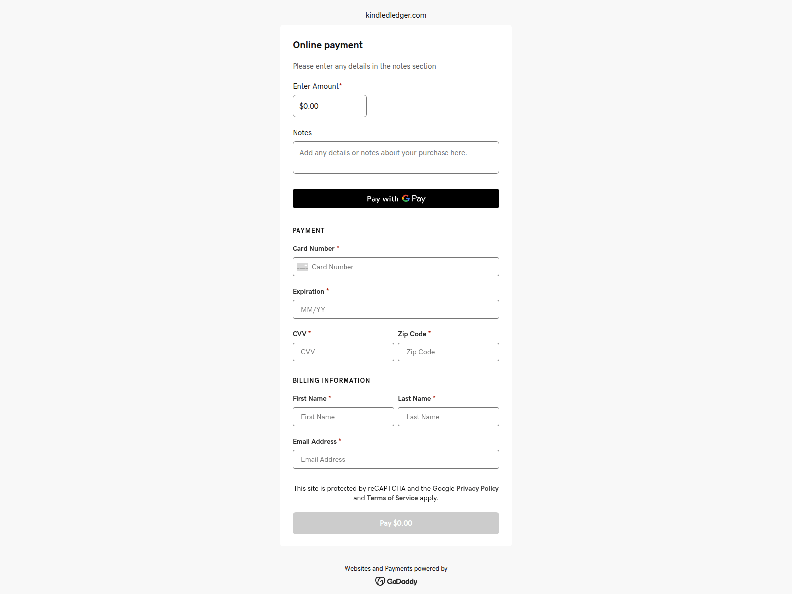 Screenshot of pay.kindledledger.com