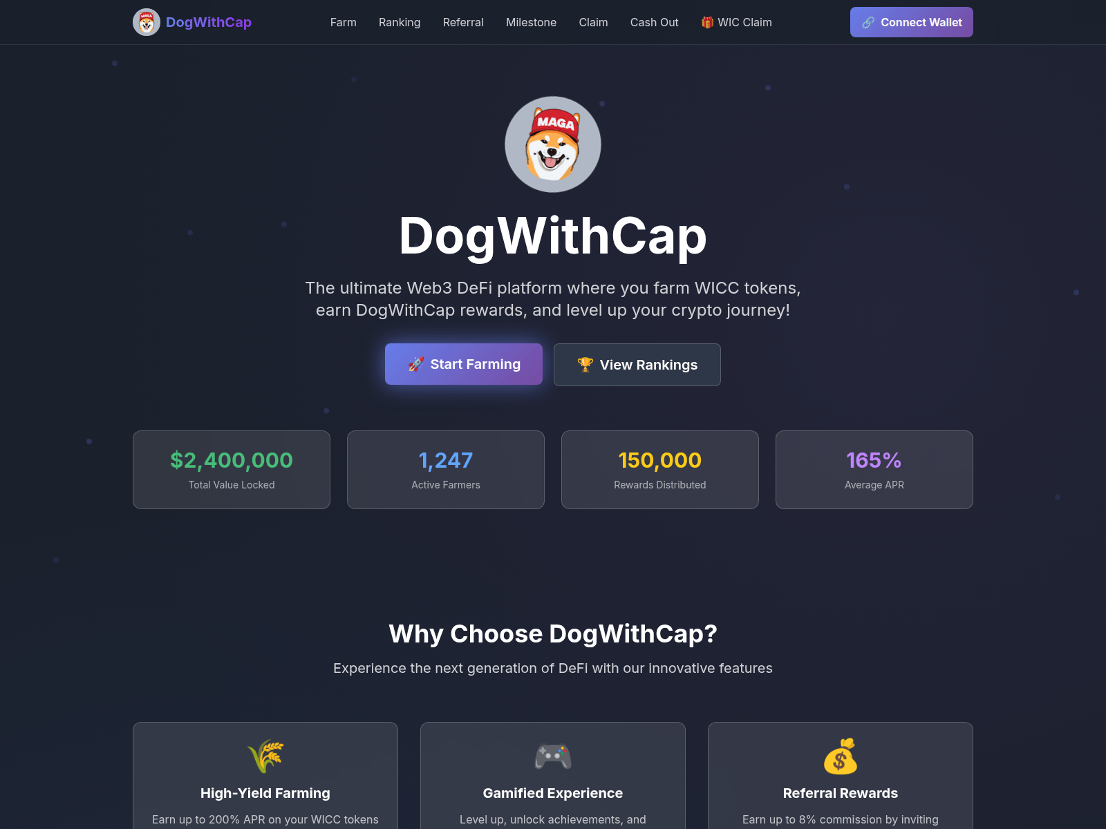 Screenshot of staking.dogwithcap.xyz