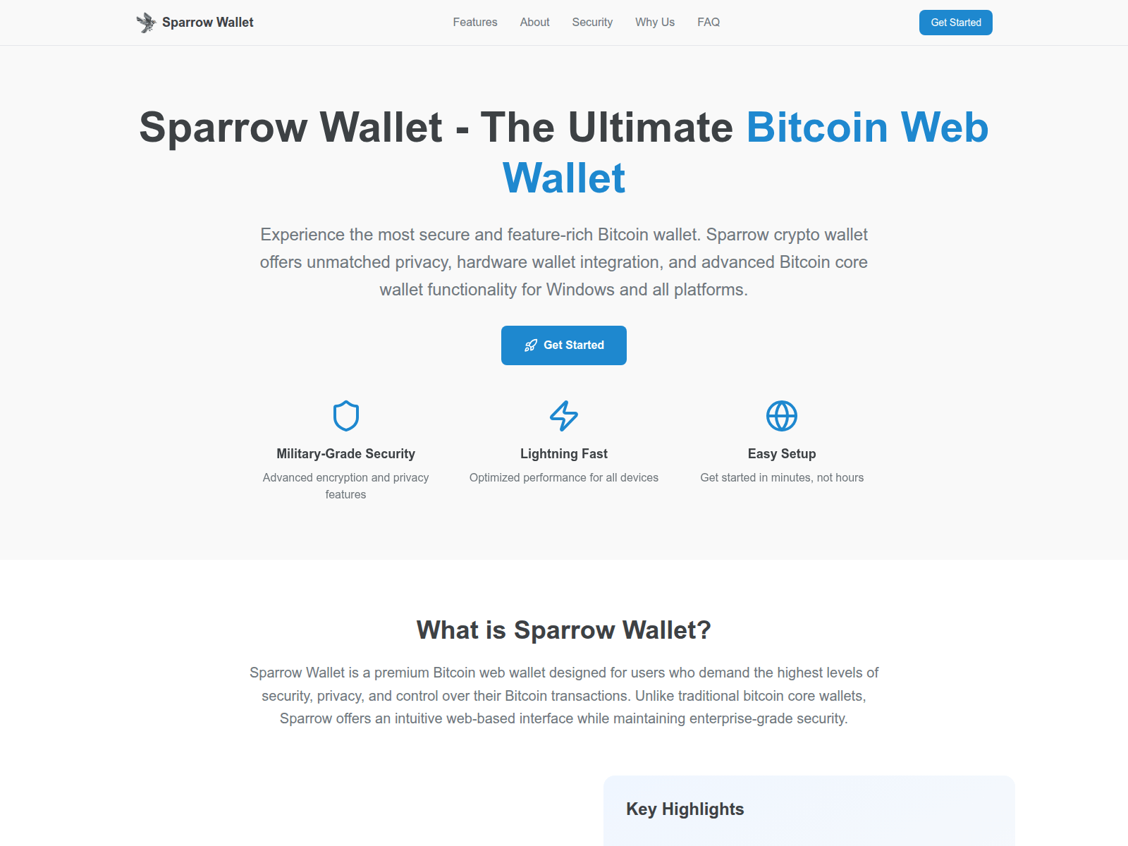 Screenshot of sparrow-wallet.co