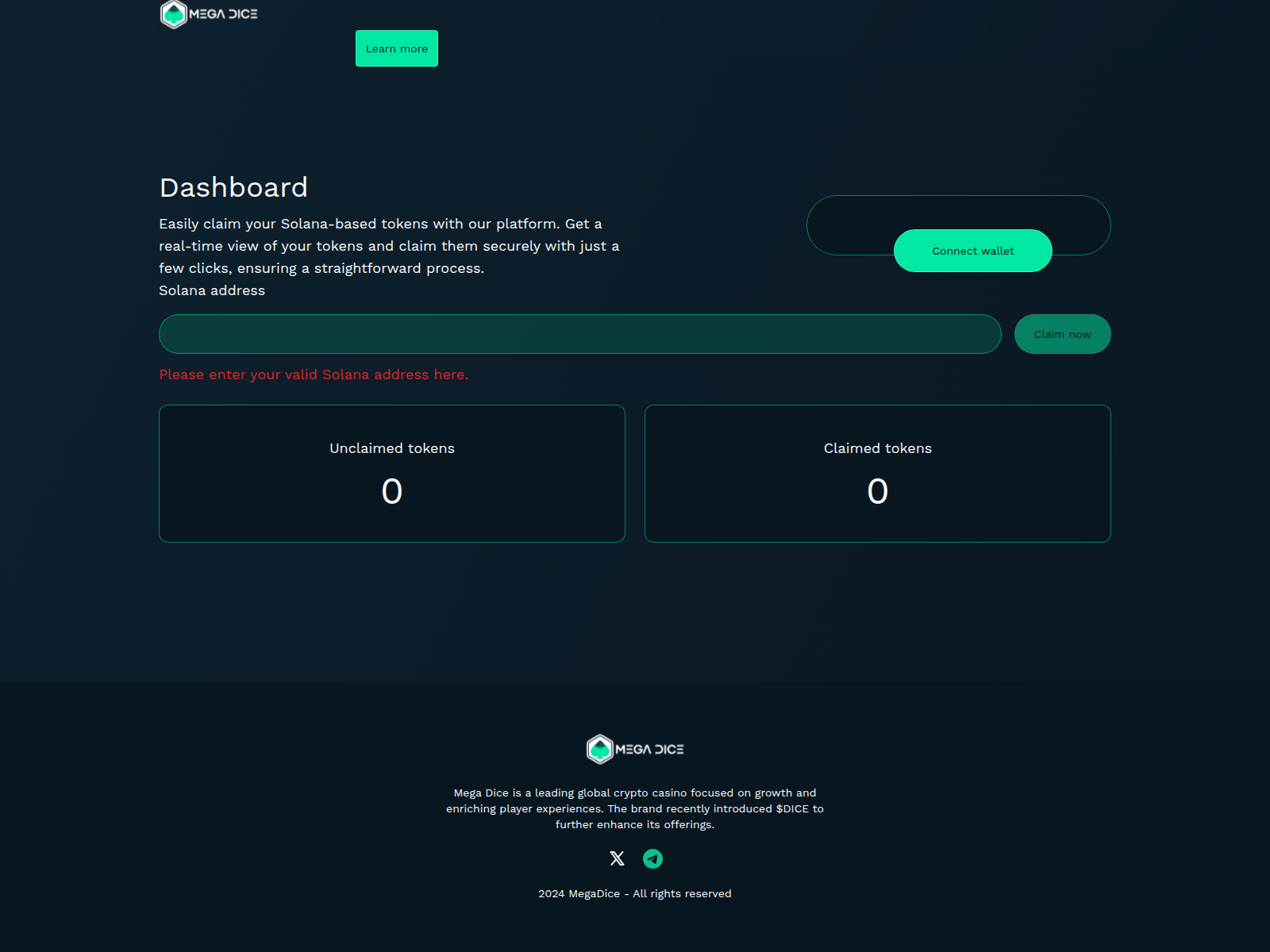 Screenshot of claimmegadicetoken.pages.dev