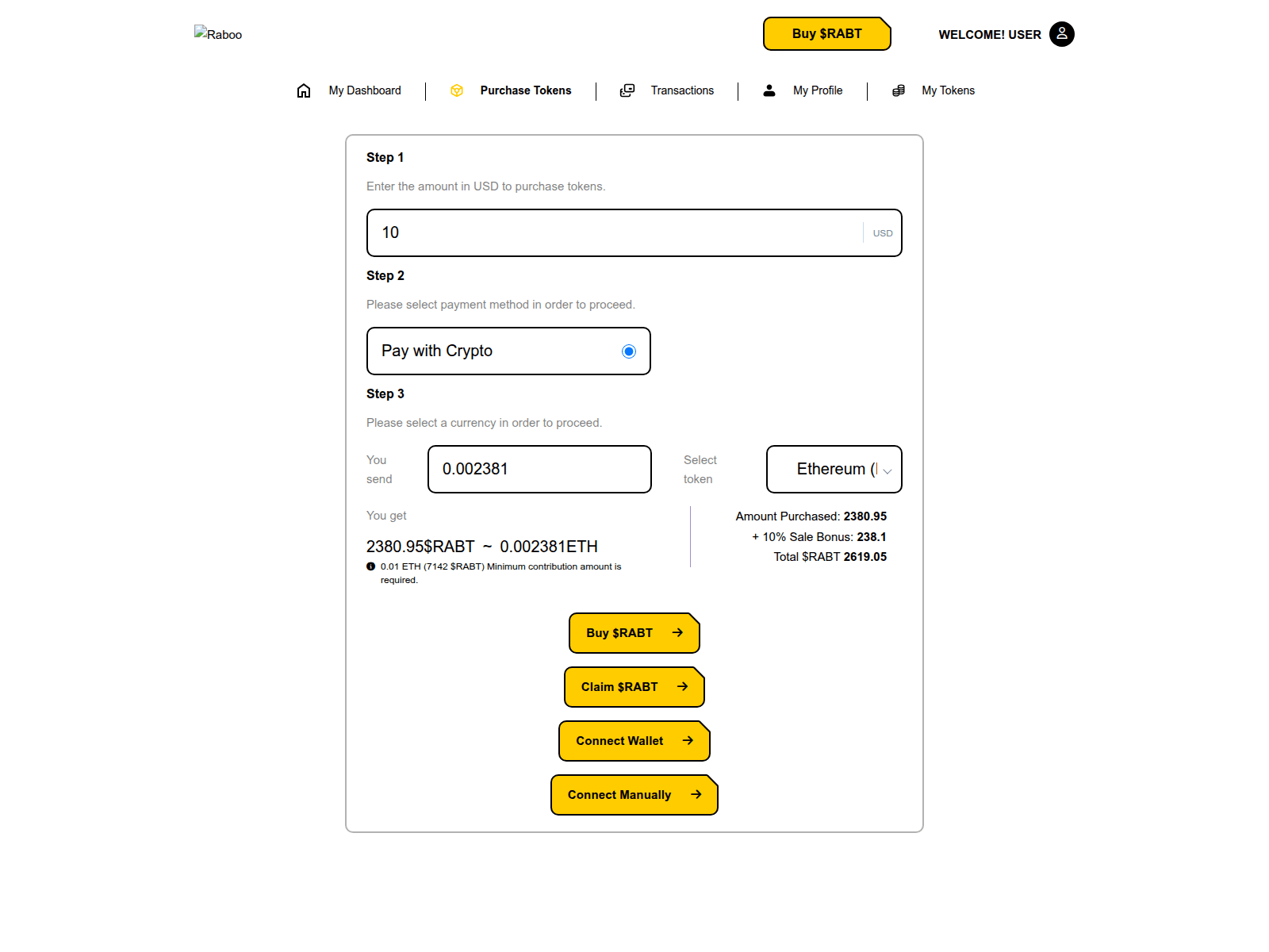 Screenshot of presale-rabootoken.pages.dev
